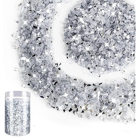 2.2 Pounds Crushed Glass Glitter for Crafts, Resin Art,3-6mm Irregular Sprinkles Glitter Shiny Sequins Flakes for Art DIY Jewelry Making,Decoration,Vase Filler(Mirror)