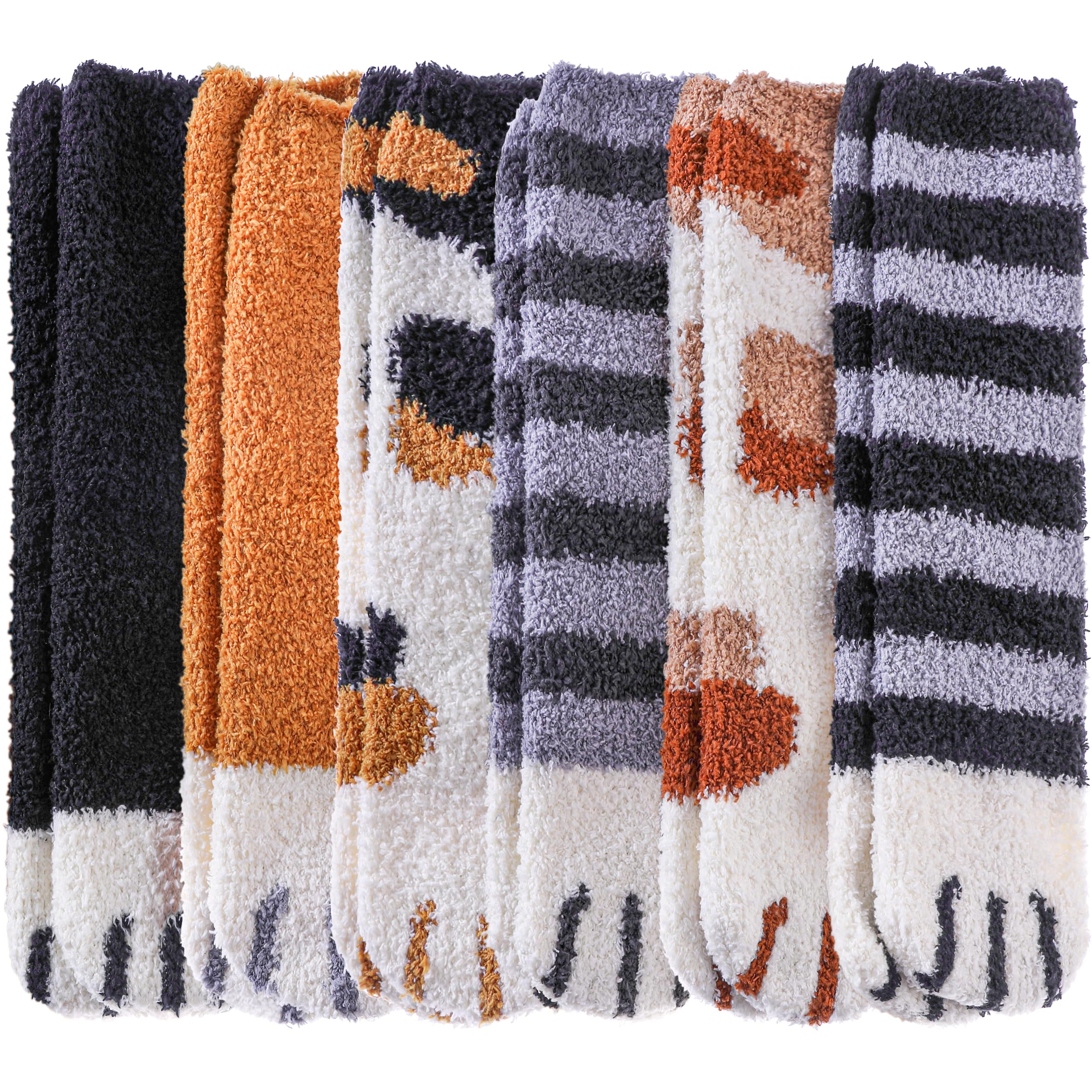 DYW Fuzzy Socks for Women Soft Cozy Fluffy Winter Warm Slipper Socks Home Sleeping Animal Socks, 6 Pairs - Animal Paw, One size