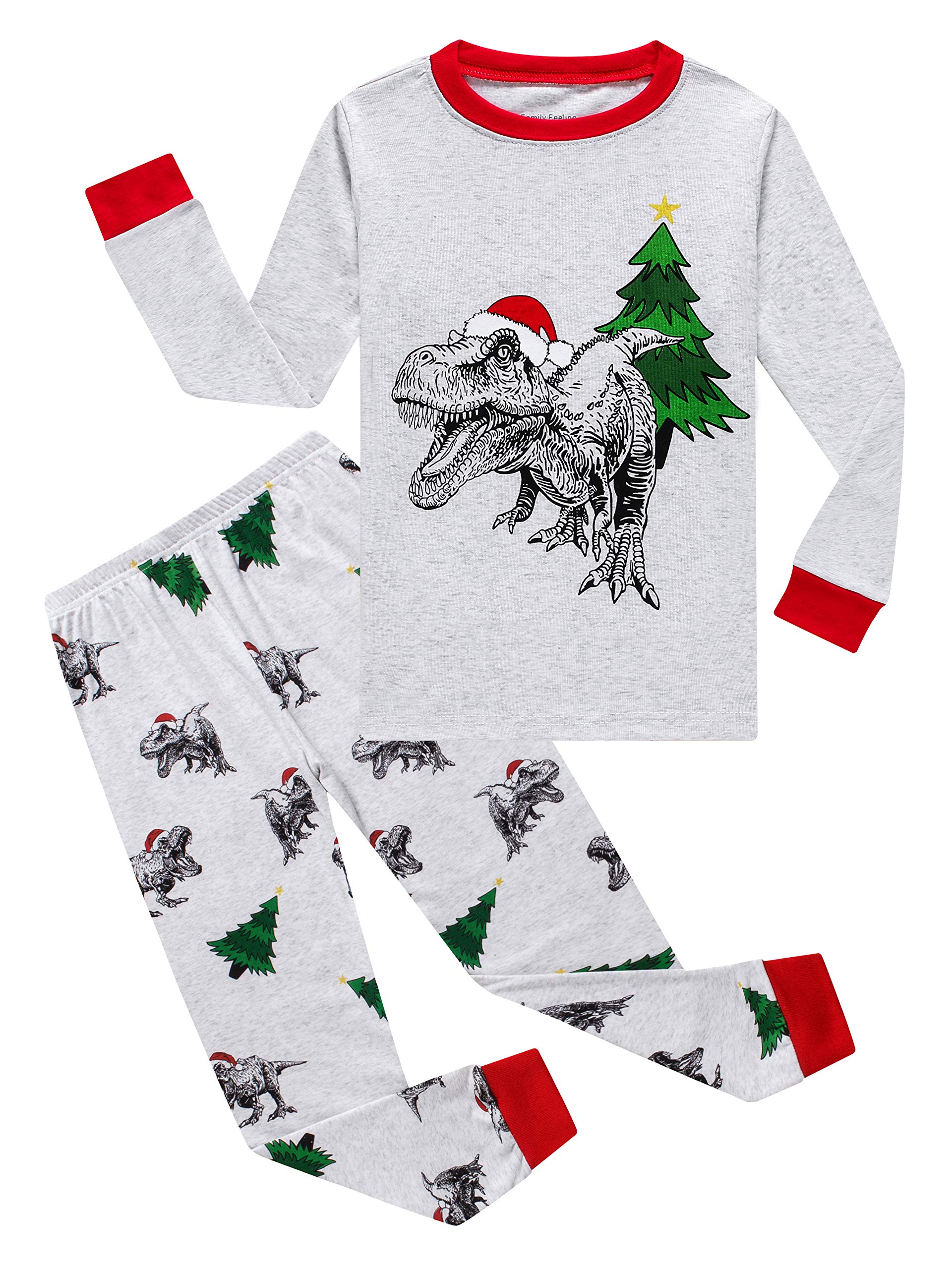 Family Feeling Conjunto de pijama de 2 piezas para niños y niños pequeños, 100% algodón, Navidad, dinosaurio, gris, F1, 12, Navidad/dinosaurio/gris/F1, 12