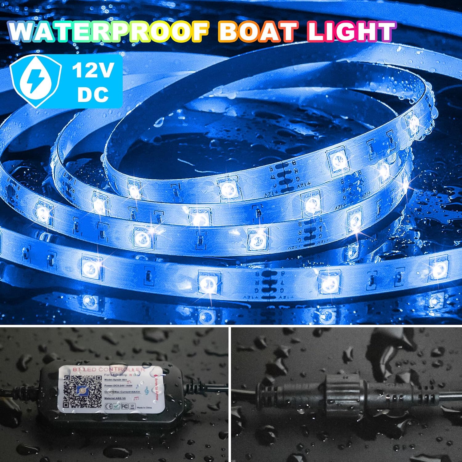 Led Boat Lights 50FT, Marine Pontoon Led Lights with App, 12V RGB Waterproof Boat Interior Strip Light for Pontoon, RV, Kayak, Deck