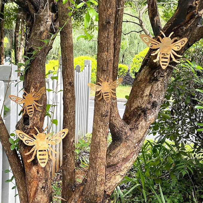 4 Piezas Abejas Oxidadas Decoración Metal Pared Exterior miniatura 5