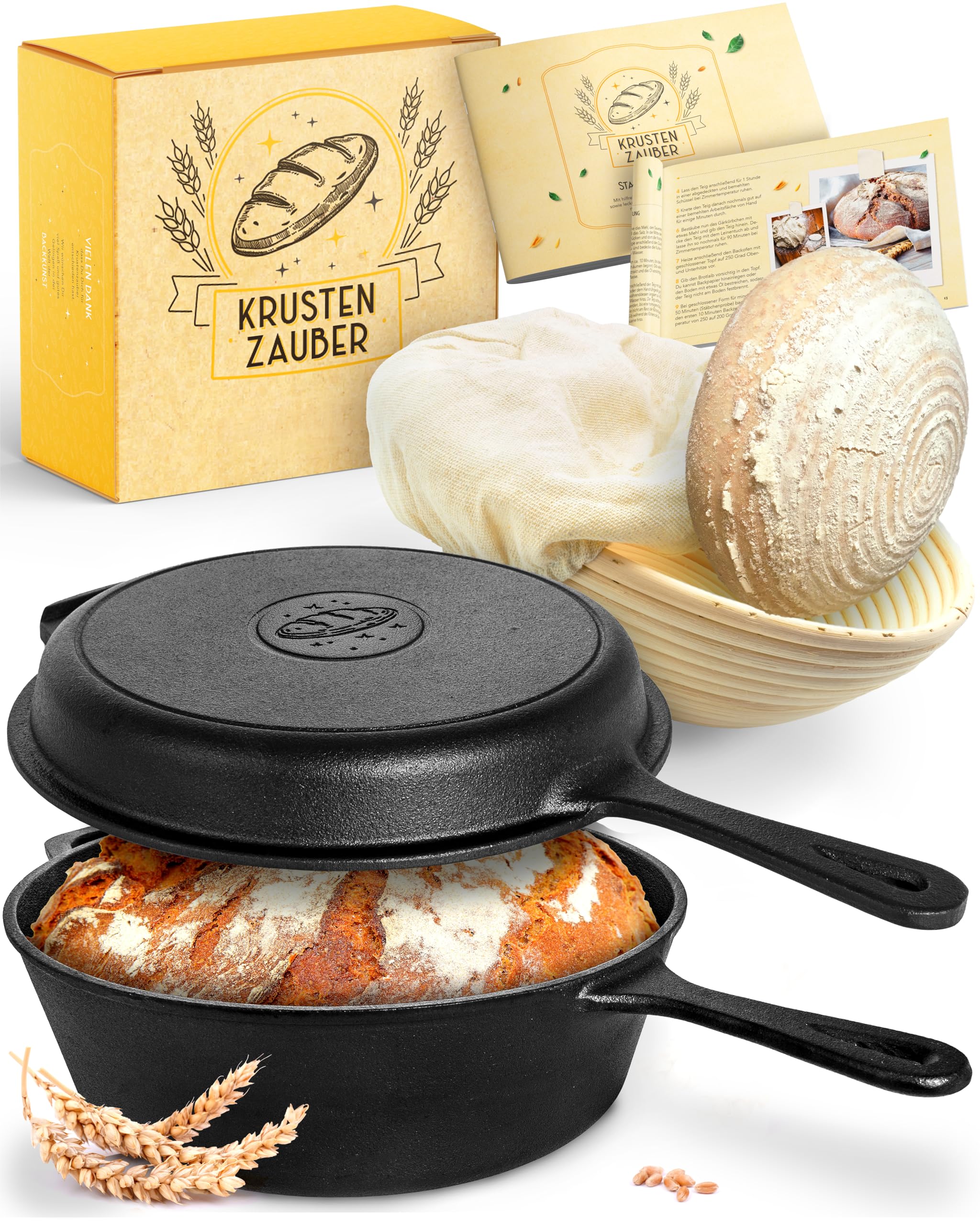 KRUSTENZAUBER Gietijzeren pan, broodbakken, incl. gaarmand, hoogwaardige emaille pan, 26 cm, ideale gietijzeren broodpot