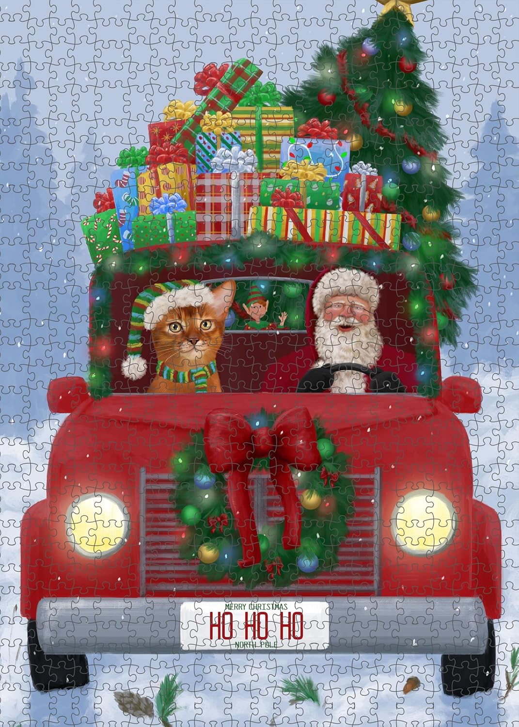 Doggie of The Day Abyssinian Cats - Honk Honk Here Comes Santa - Jigsaw Puzzle for Adults - Interlocking Puzzle Game Artwork - Gift for Dog Lovers, 500 Pieces 20.5"x15"