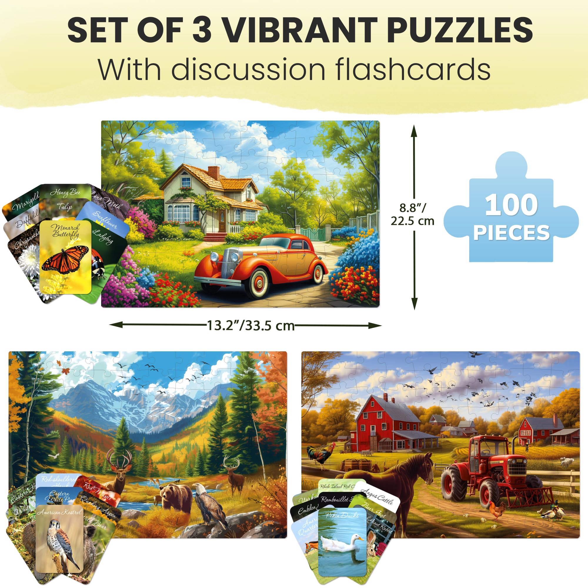 QUOKKA 100 Pieces Dementia Puzzles for Elderly, 3SET Large Piece Puzzles for Seniors - Image 2