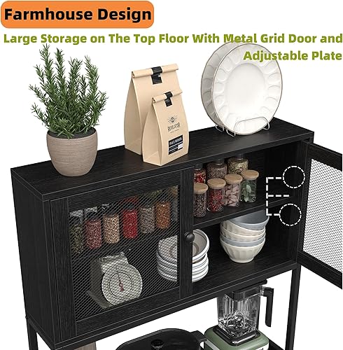 Miniatura 5 de Furniouse Estante de cocina de 6 niveles con toma de corriente, soporte industrial para horno microondas con estantes, estante de almacenamiento de