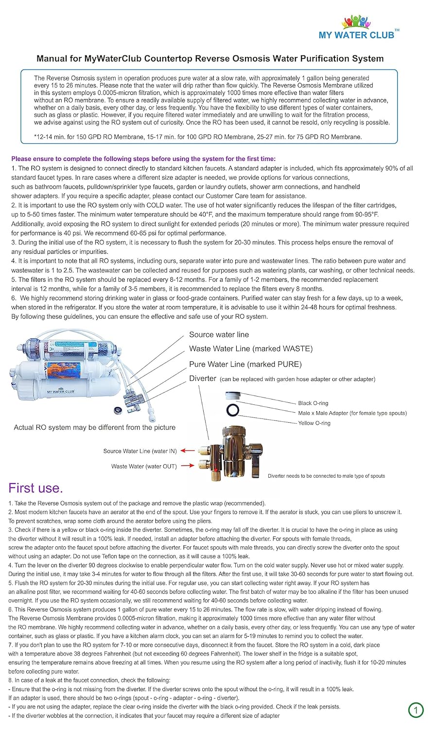 Alkaline (Raise pH Level) 5-Stage Countertop Reverse Osmosis Water Purification System, 75 GPD Membrane