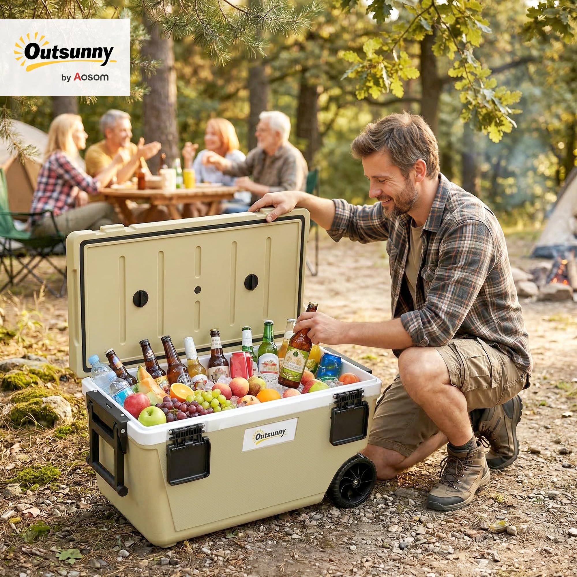 Outsunny Contenitore refrigerante da 70 l, grande contenitore termico passivo fino a 72 ore, con isolamento in schiuma PU, con valvola di scarico, portatile, in plastica, senza corrente, per campeggio