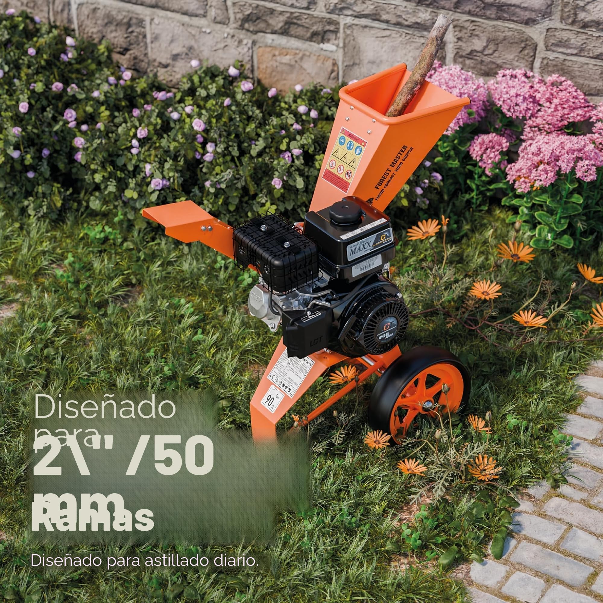 Forest Master FM6DD Trituradora de jardín de Madera con Motor de Gasolina de 4 Tiempos, 6 HP, Naranja