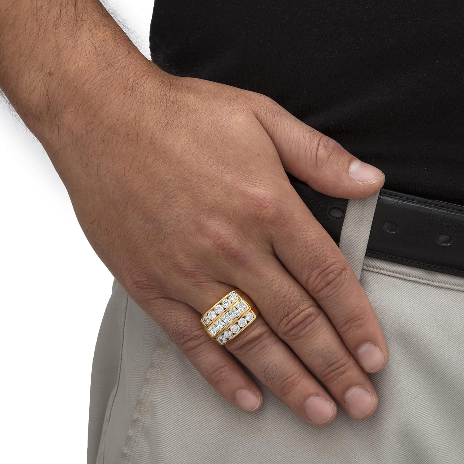 PalmBeach Men's Yellow Gold-Plated Square Cubic Zirconia Channel Set Ring Sizes 8-13 - Image 3