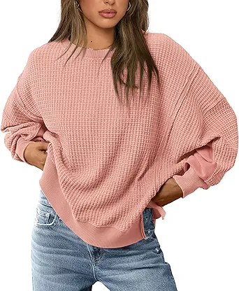 PRETTYGARDEN Oversized Sweatshirt for Women 2025 Fashion Crewneck Long Sleeve Pullover Waffle Knit Tops Fall Trendy Clothes