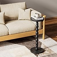 Vista 6 de Mesa auxiliar pequeña de madera de caucho, mesas auxiliares redondas de madera maciza para espacios pequeños, mesas de Martini, mesa de bebida