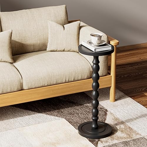 Miniatura 6 de Mesa auxiliar pequeña de madera de caucho, mesas auxiliares redondas de madera maciza para espacios pequeños, mesas de Martini, mesa de bebida con