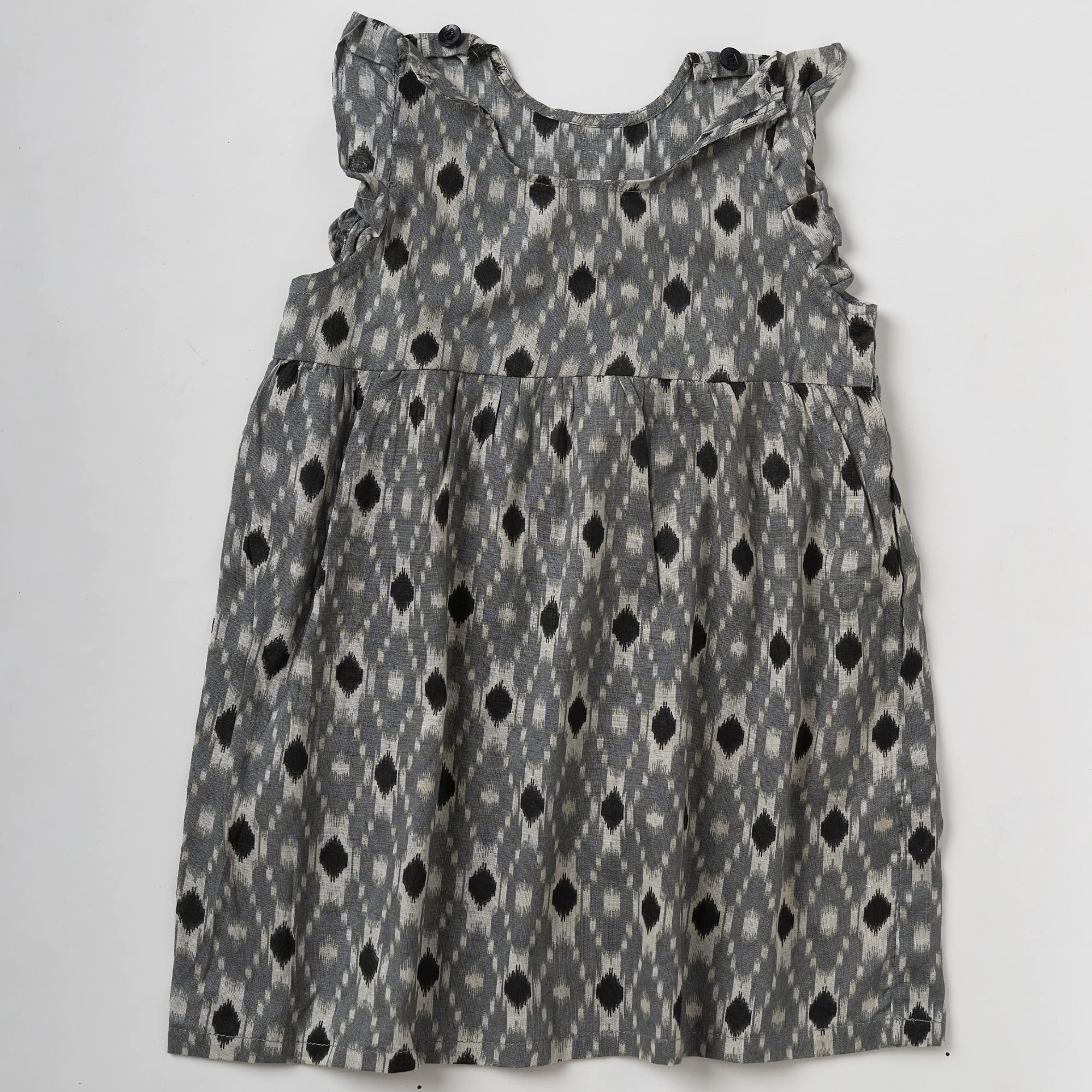 Dedhfoot 100% Pure Cotton Ikkat Block Print Frock with Belt (12-18 Months) Black 2
