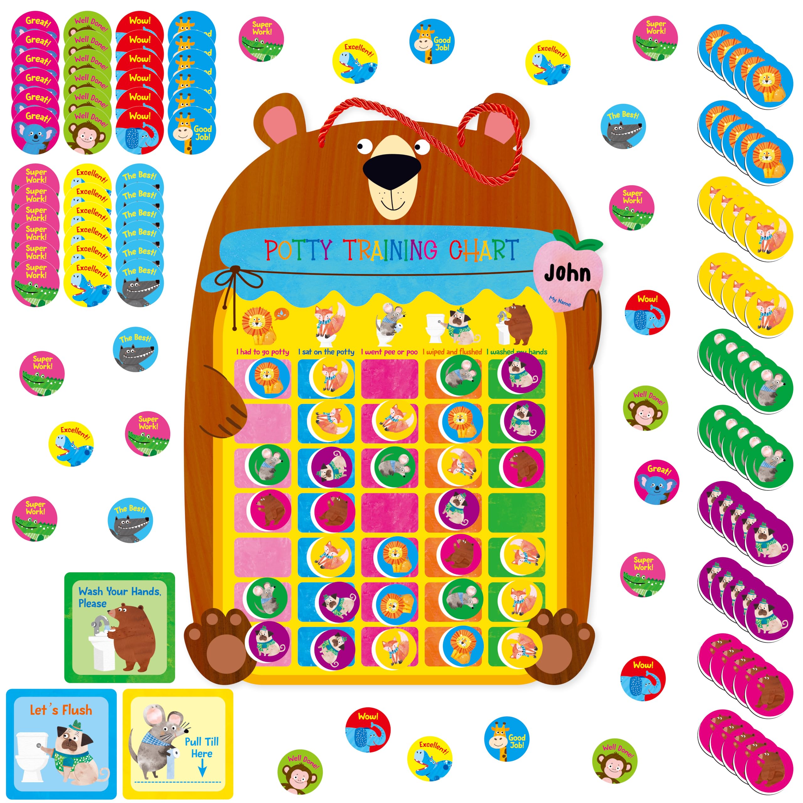 Magnetic Potty Training Chart, Animals Reward Potty Training Chart with 50 Reusable Animal Magnets plus 45 Stickers and a Storage Bag, Perfect for Boys & Girls, Multiple Toddlers (14.2 X 10)