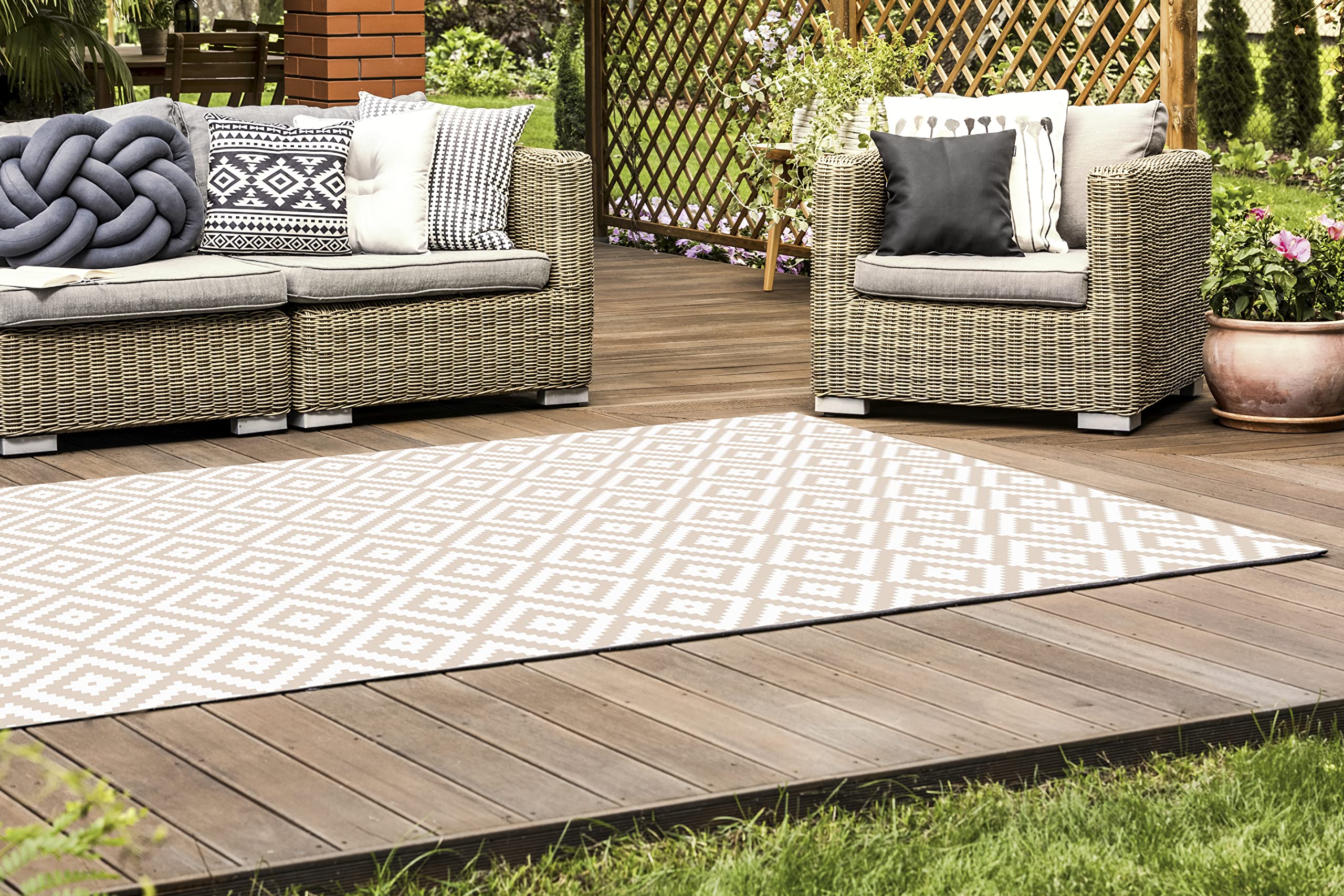 DobleUve Estudio Tapis Vinyle Géométrique | Beige | 120x120 cm | Tapis Cuisine | Tapis de Salon Antidérapant Antifongique Ignifuge | Tapis Enfants | Tapis Bain PVC | Tapis PVC