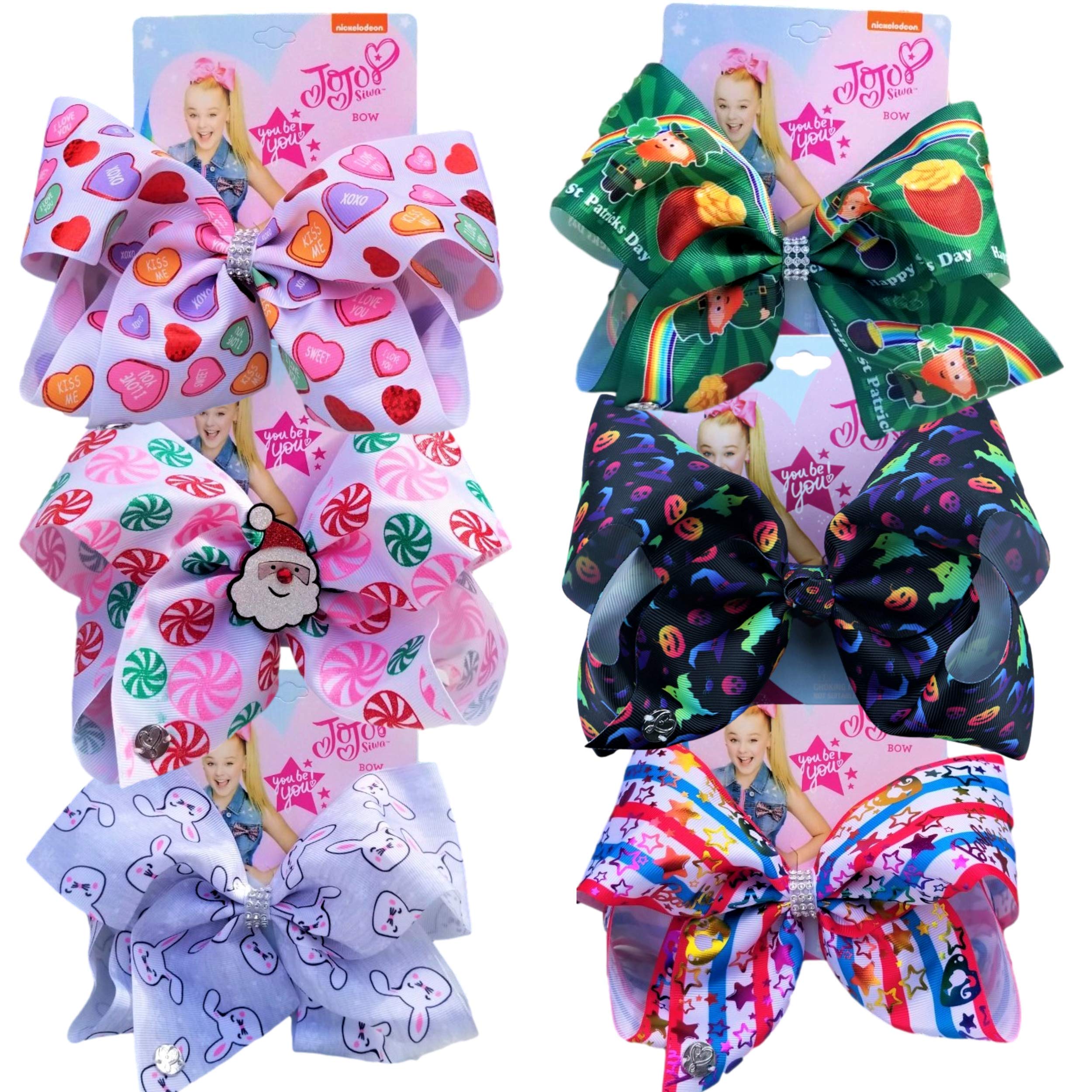 Jojo Siwa Bows 6 Pack Gift Set - Large 8 Inch Celebration Holiday Hair Bows for Girls, Jojo Christmas, Halloween, Valentine, Easter, 4th of July, St.
