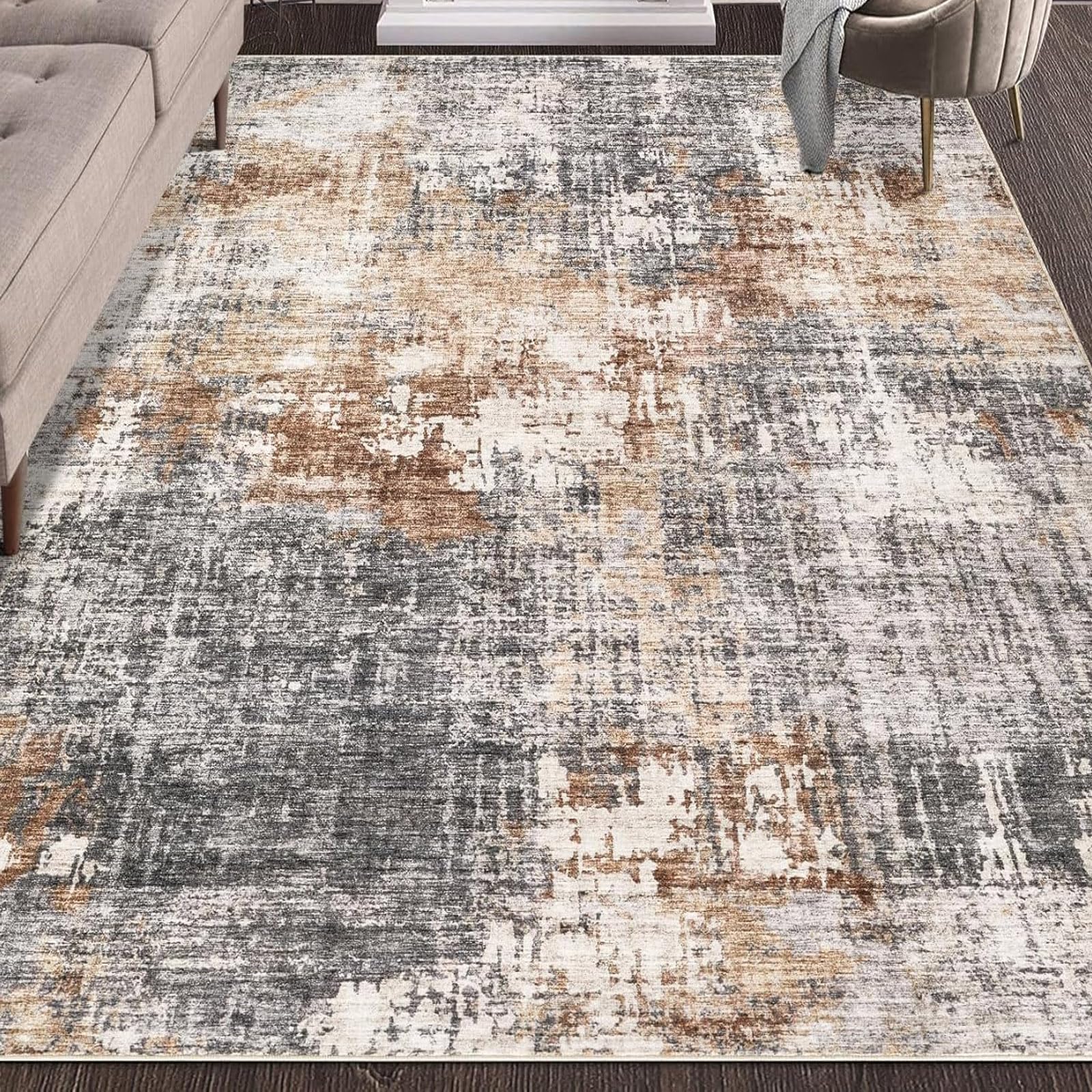Nowoczesny abstrakcyjny dywan 160 x 220 cm - miękki brązowo-kremowy i szary - niezbędna dekoracja domu do salonu i sypialni - stylowy dywan wewnętrzny