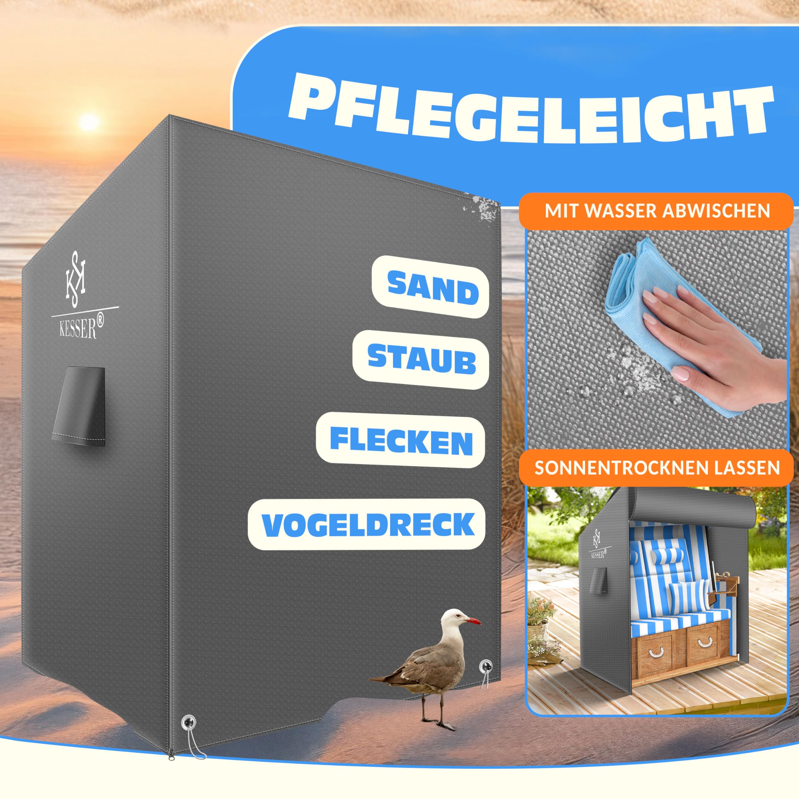 KESSER® Funda protectora premium para sillón de playa con orificios de ventilación, impermeable, resistente al invierno, resistente a los rayos UV, resistente, resistente a desgarros, tejido Oxford