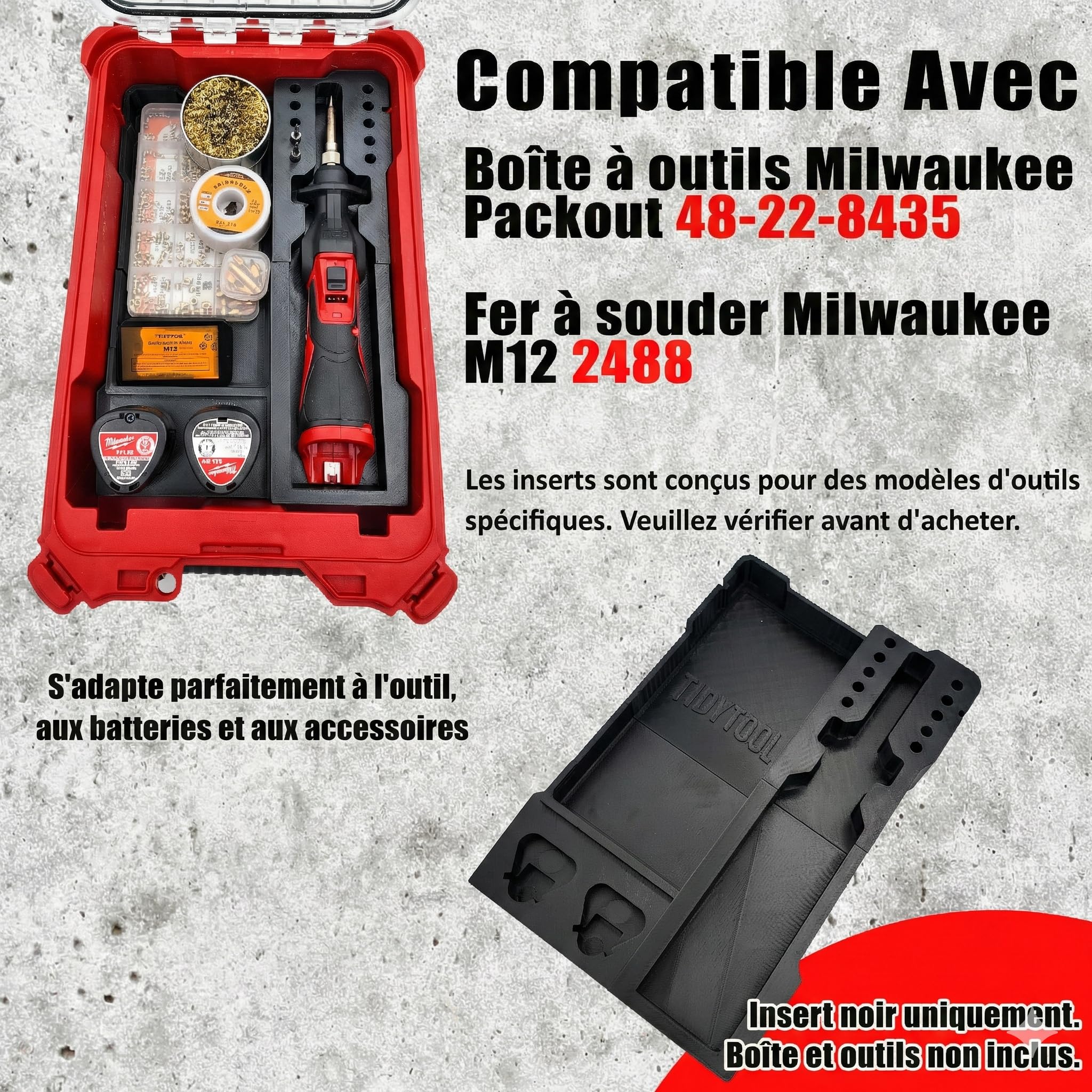 Organiseur de fer à souder M12 et doublure pour boîte à outils Milwauke Compact Organizer