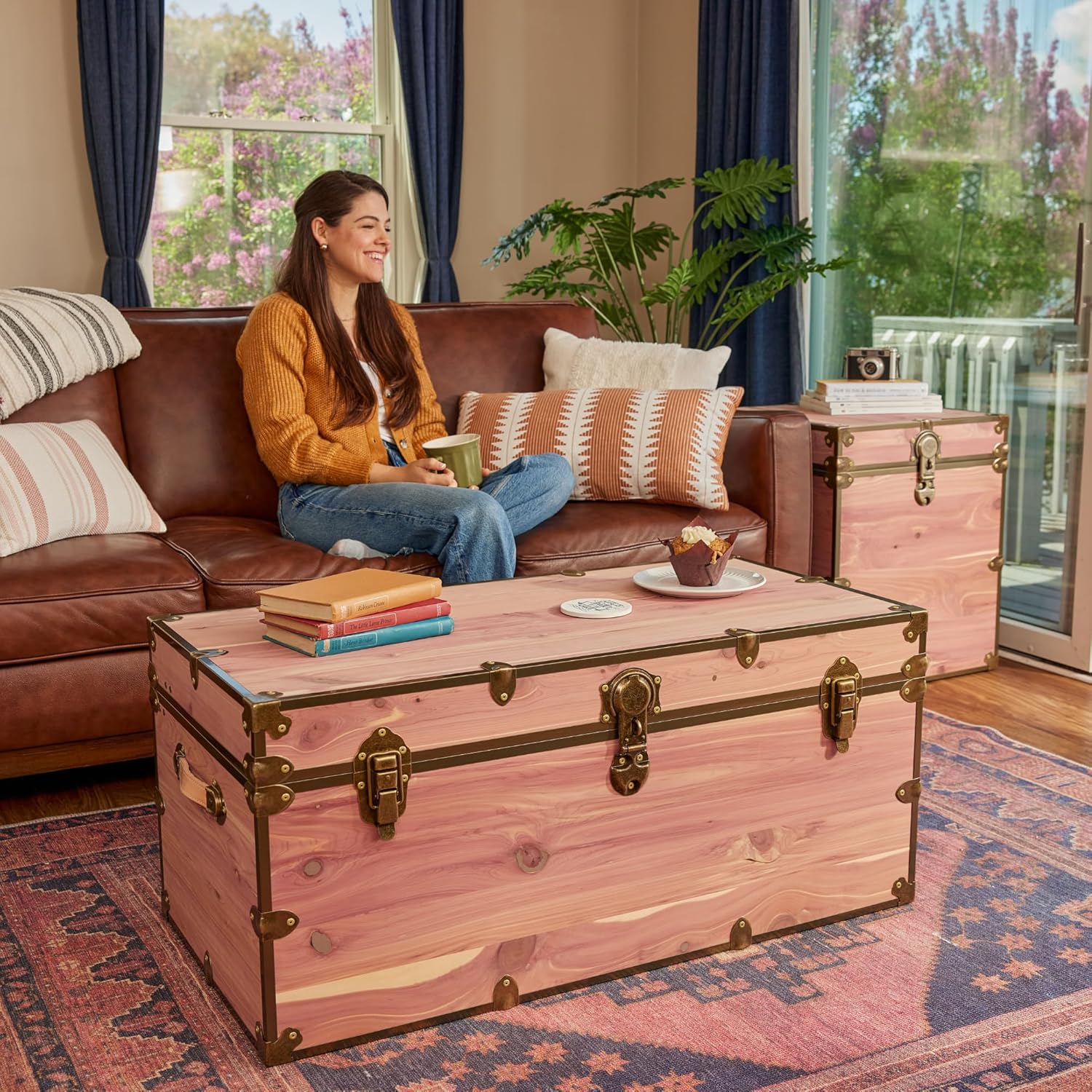 Rhino Trunk & Case Knotty Cedar Chest with Antique Brass Hardware – 40"x20"x18" 3XL Storage Box, Coffee Table, End of Bed Trunk or Entryway Storage Bench – USA-Made, Heirloom Aesthetic
