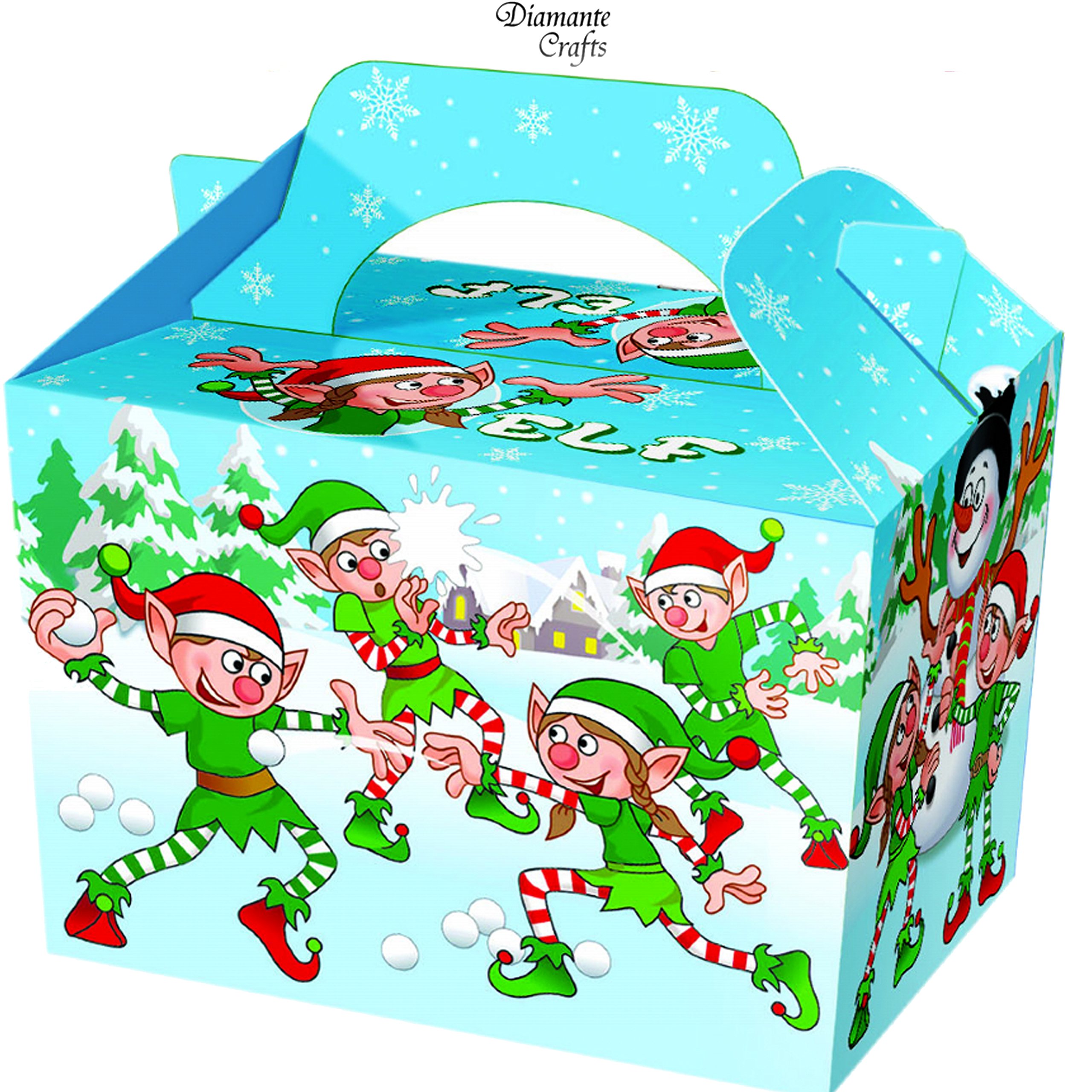 Diamante Crafts10 Party Boxes -Themed Character Cardboard Lunch Food Loot Treat Box - 20 Design (Elf - 10 Boxes)