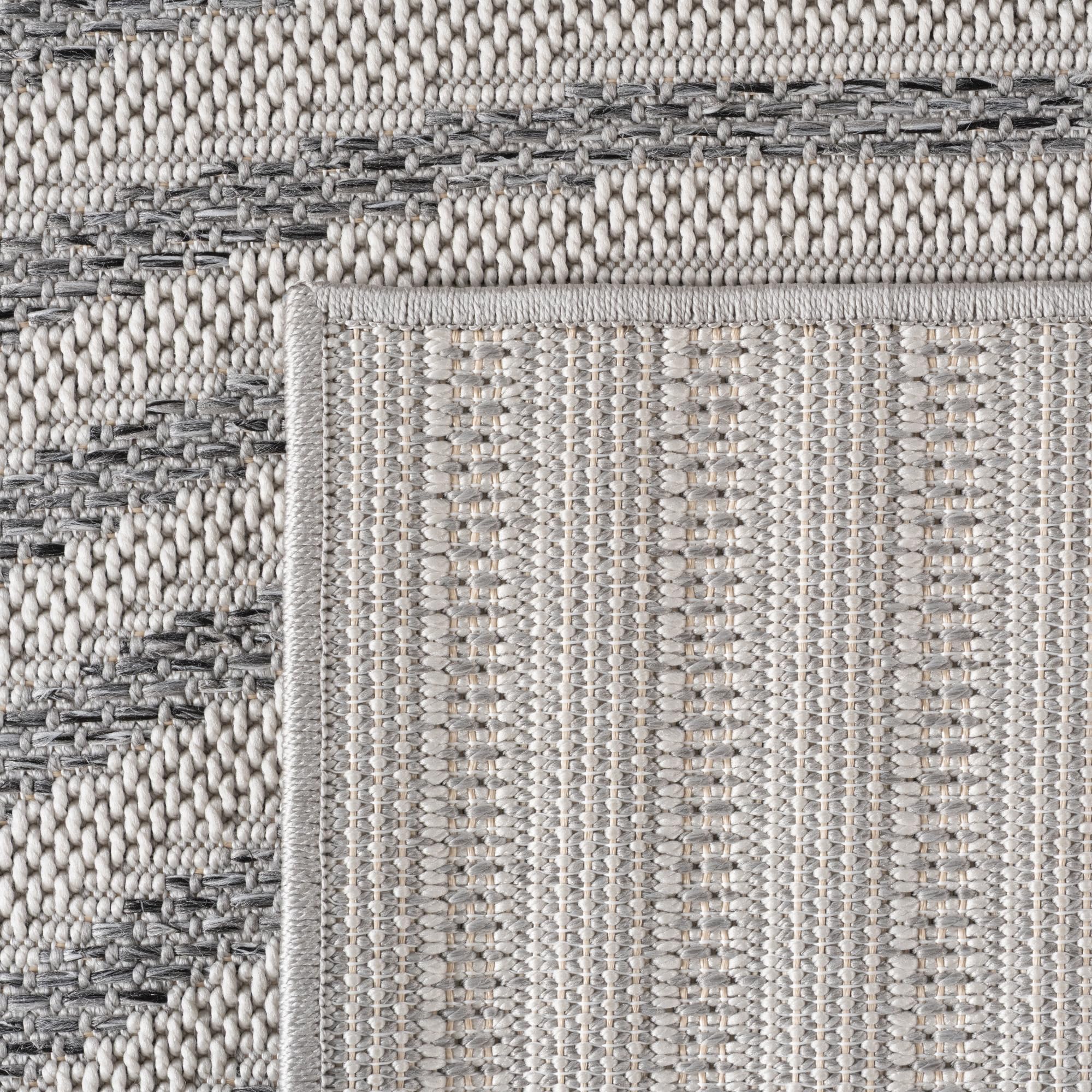 Teppium Outdoor Teppich Grau 160x230 cm, Wetterfest & UV-beständig, ideal für Küche, Balkon, Terrasse, Garten auch Wohnzimmer und Esszimmer, Skandinavisches Boho-Design