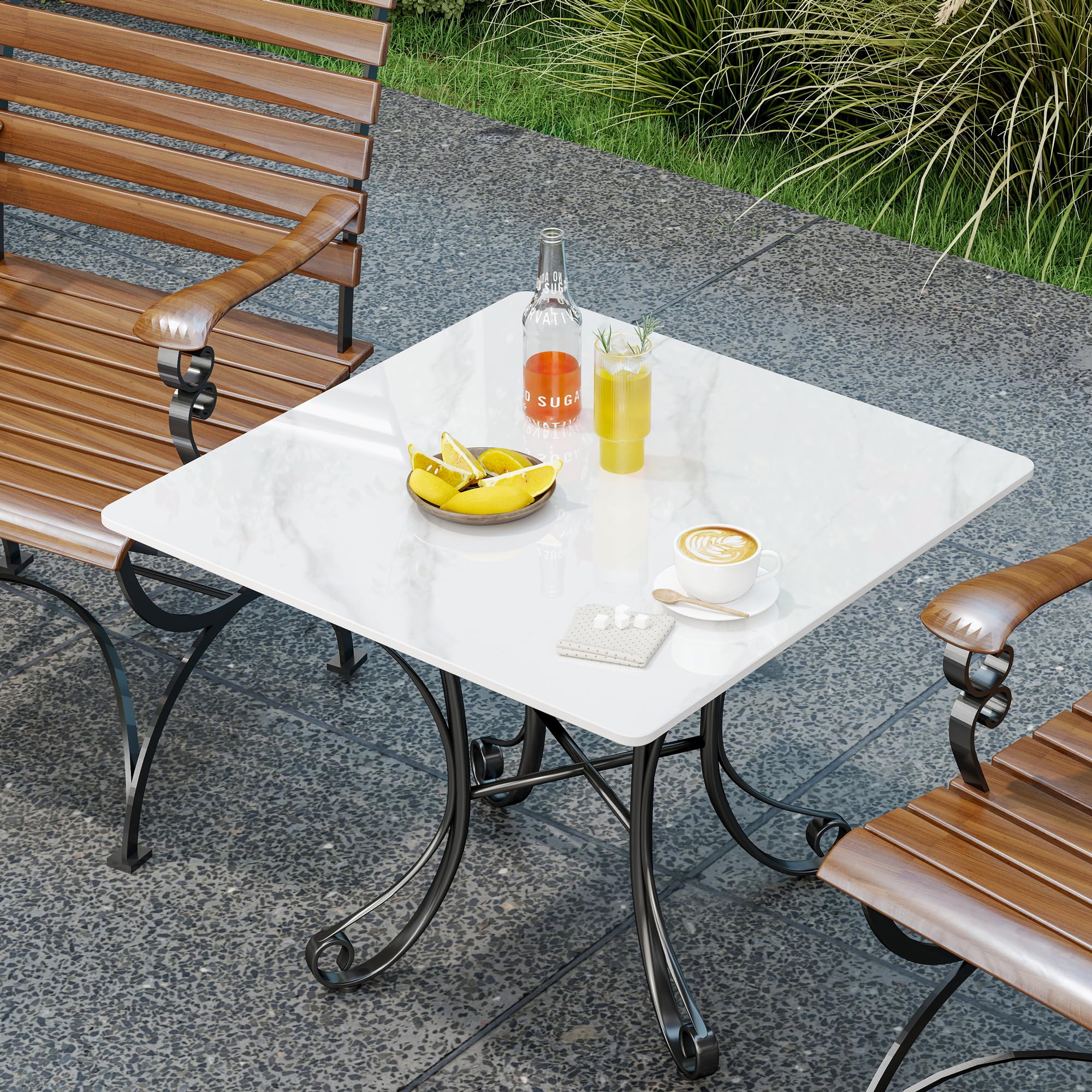 ZL ZELing 70cm Carré Table en Pierre Sinterée Blanche - Tous Saisons, Intérieur/Extérieur, Convient pour Tables à Manger, Café et Tables d'Appui