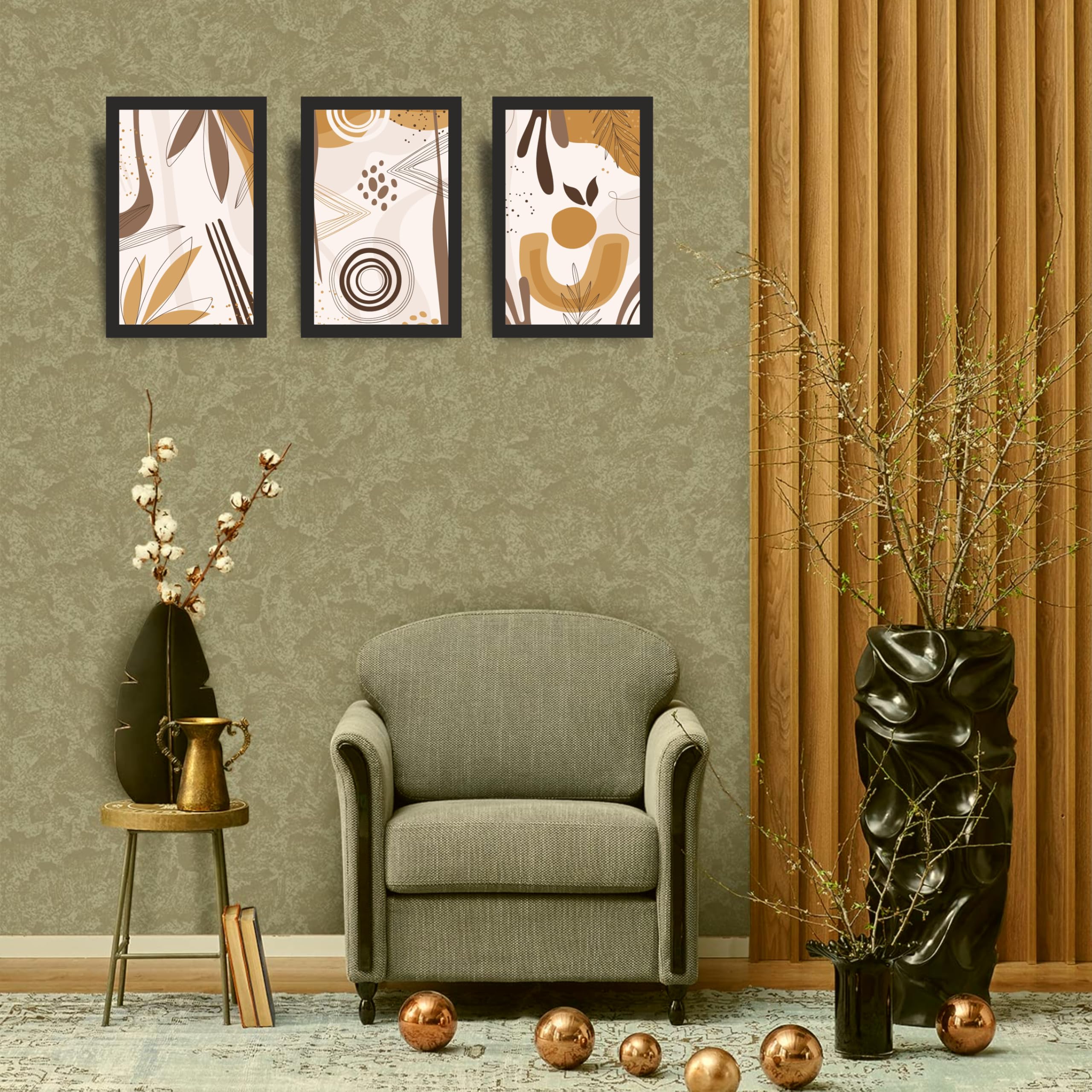 Minimal Earth Tone Abstract Wall Art Set of 3 Frames