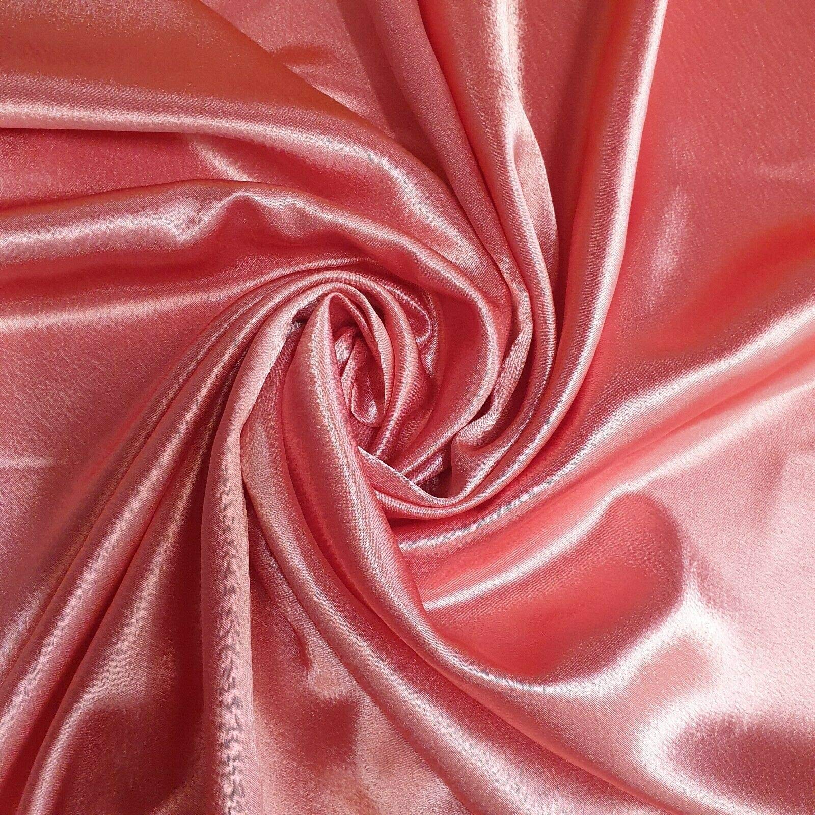 Plain Silky Satin Fabric 50+ Colours Wedding Crepe Back Material 58" (Pre Cut 1 Meter) (Coral)