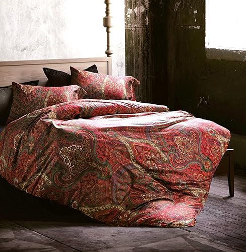 eikei Boho Paisley, impresión de lujo edredón y Shams 3piezas Juego de cama bohemia damasco medallón 350TC satén de algodón egipcio, Algodón, rojo