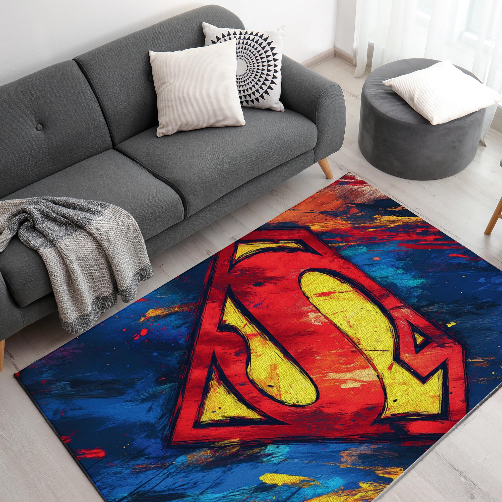 DreamController Superrman Custom Rugs for Gamer Room (62x40inch)| Playroom Carpets Inspired by Games & Anime Decor for Gamers | Gamer Room Decor for