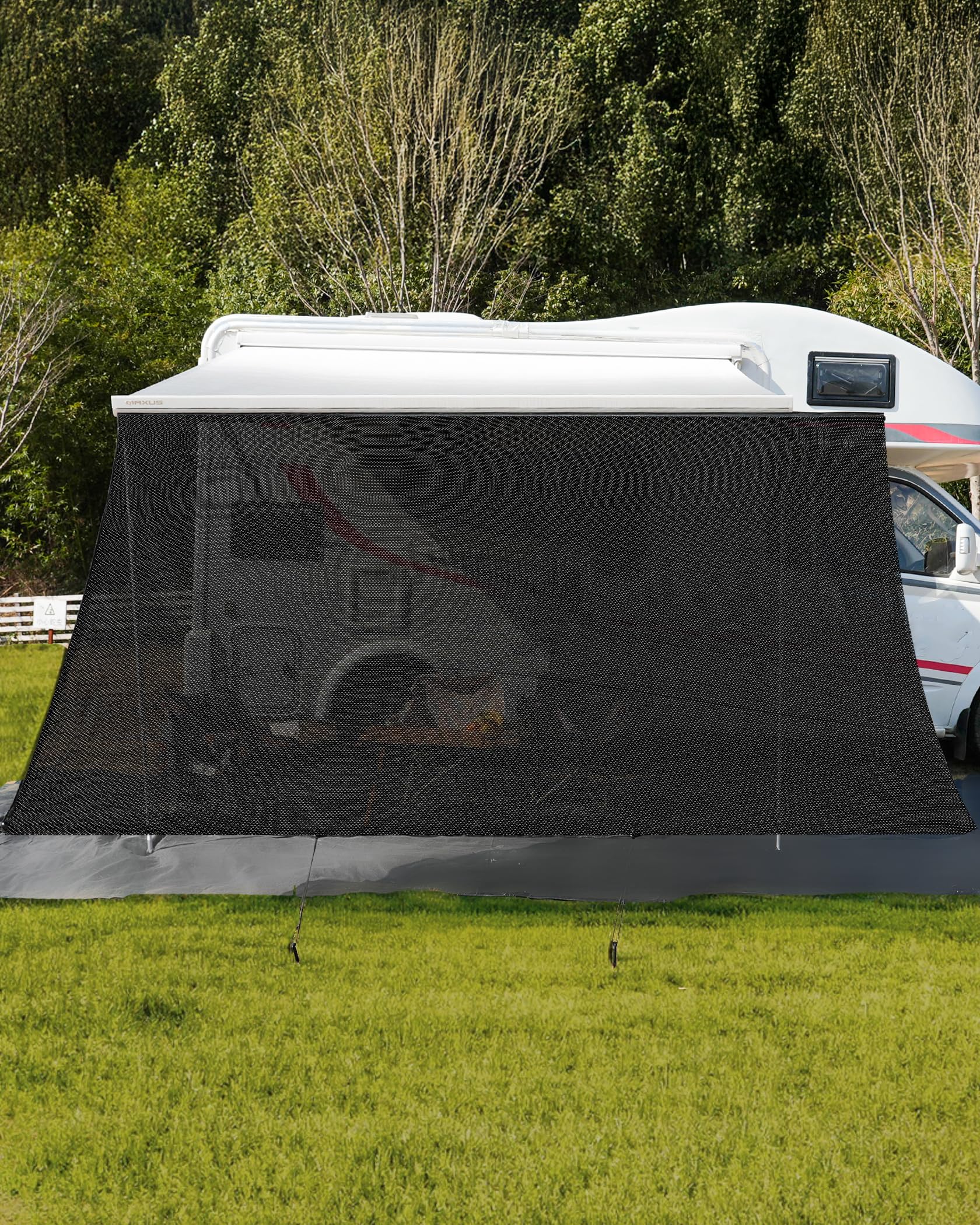FoundGo Pare-Soleil Auvent Camping-Car 200x300cm, Écran Brise-Vue Rail Keder en Toile HDPE 220g/m², Occultation 75% Anti-UV, Accessoire Adapté Camping-Car, Fourgon Et Caravane