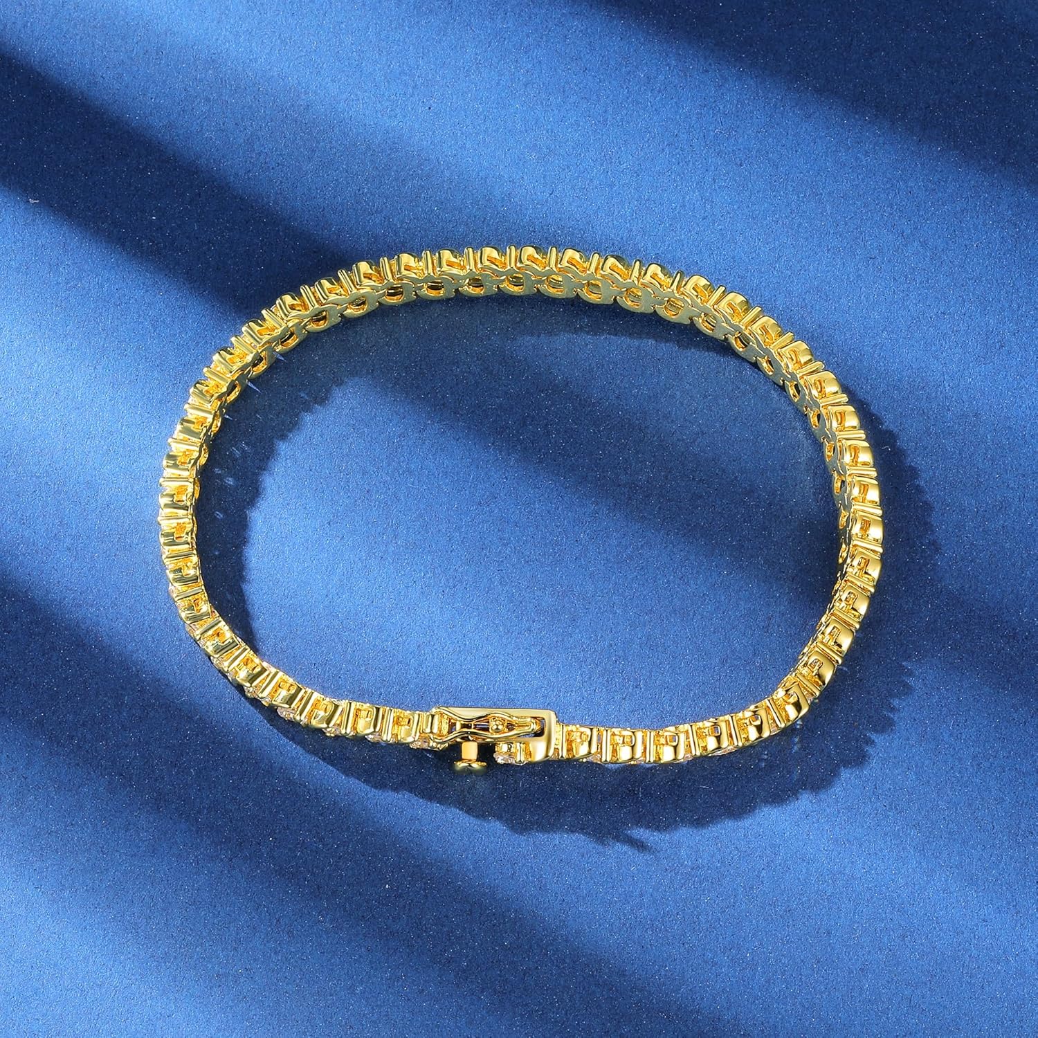 Gemsme 3.0mm S Shape Tennis Bracelet for Women, 18K White/Yellow Gold Plated Round Cubic Zirconia Link Bracelet - Image 4