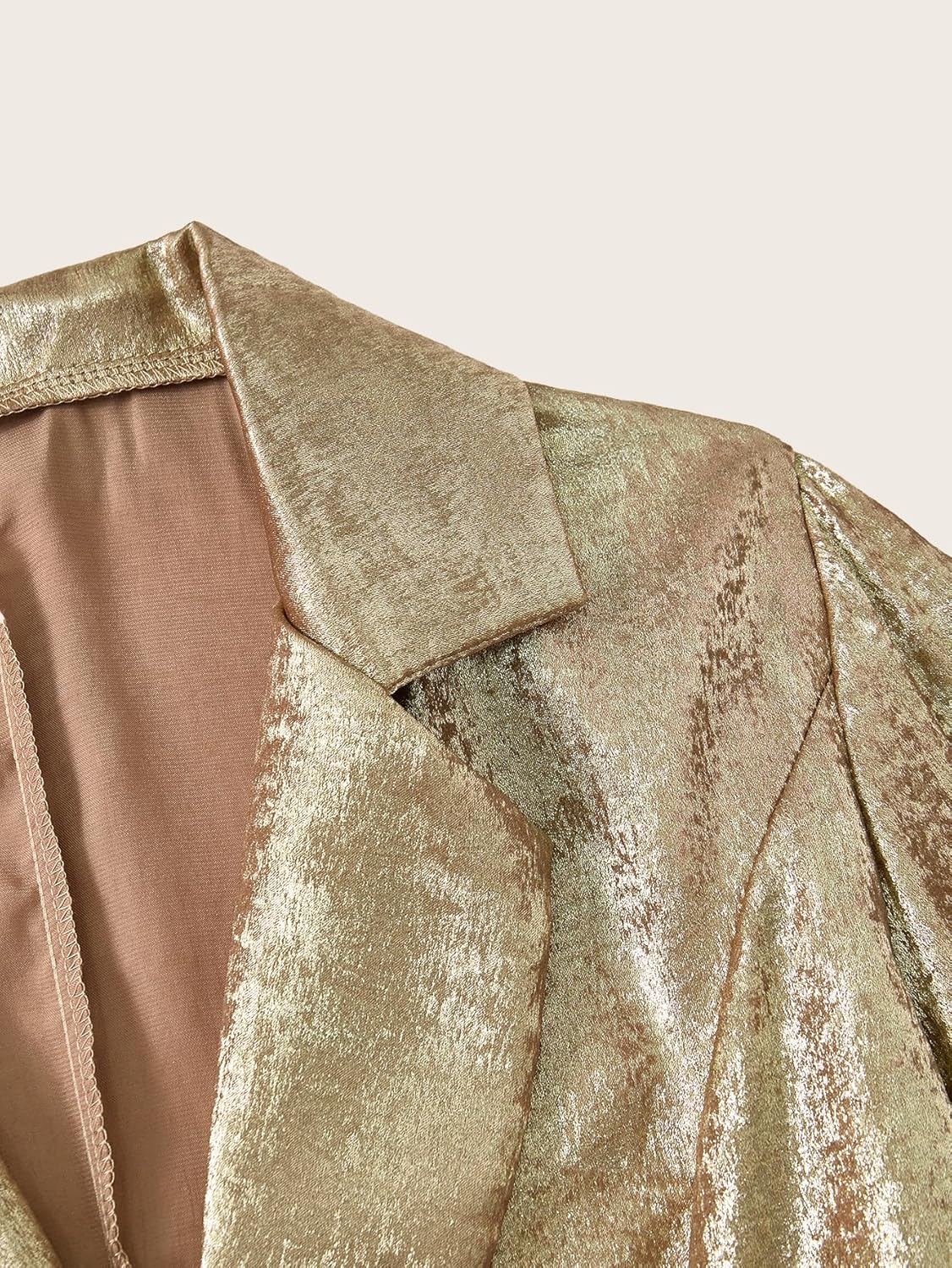 Women's 3/4 Sleeve Notched Lapel Collar Button Front Blazer Shiny Party Jacket with Pockets