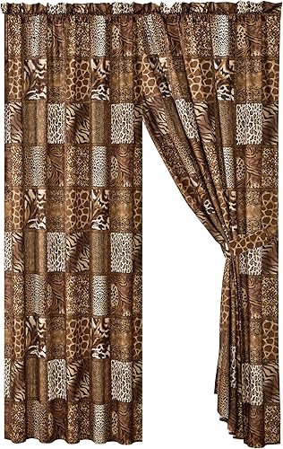WPM - Juego de 4 cortinas para ventana con estampado de animales de safari en la selva, color marrón chocolate, leopardo, cebra, jirafa, paneles con