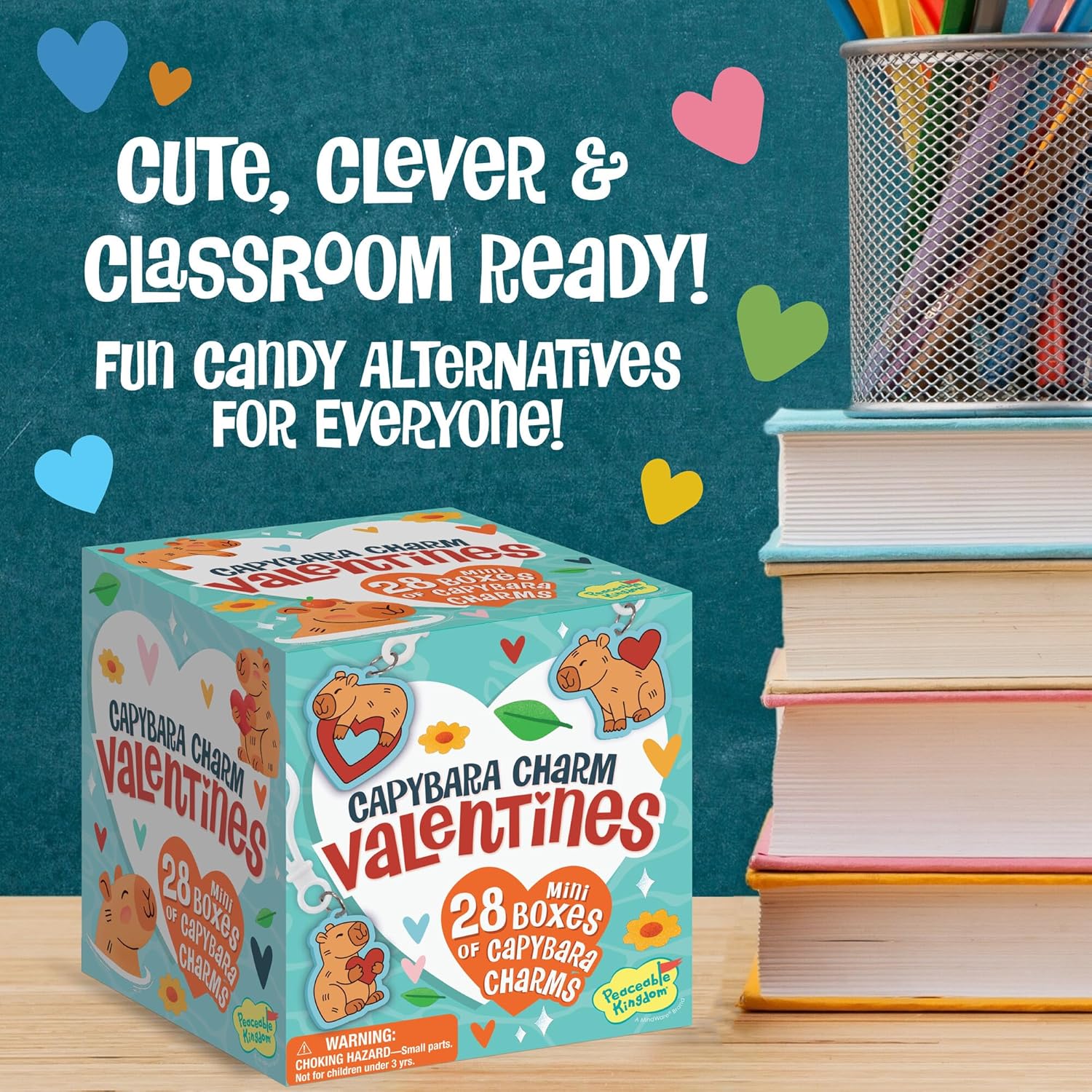 Peaceable Kingdom Valentines Box for Kids, Valentines Day Box Kit for Valentines Cards for Kids Classroom - Capybara Charm Valentines