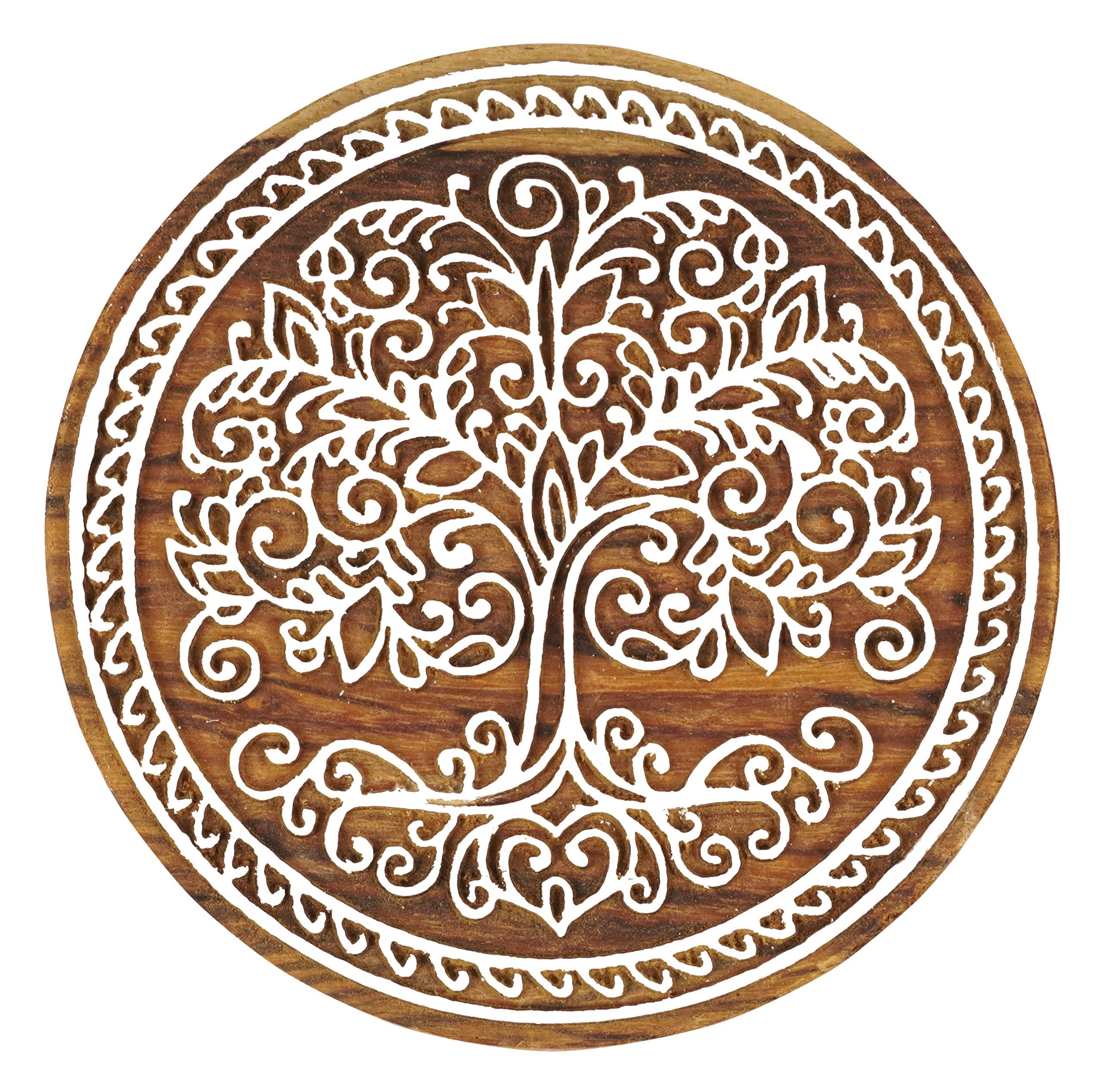 IBA Indianbeautifulart Textile Printing Block Tree of Life Hand Carved Wooden Stamp Wood Block Printing Textile Stamp for Fabric/Pottery Blocks- 6 Inches