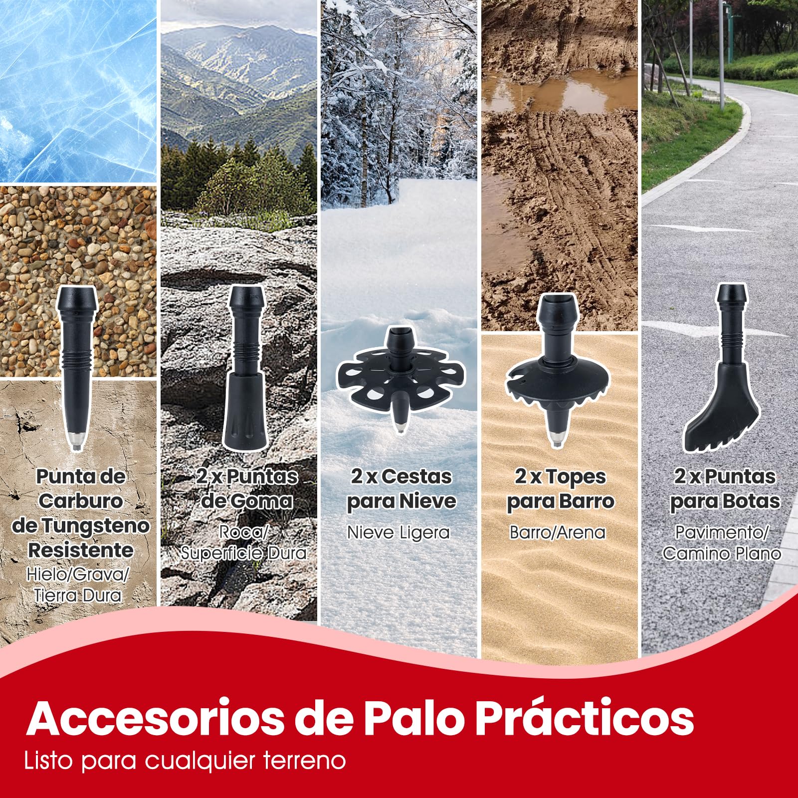 COSTWAY Bastones de Senderismo Plegables, Bastones Trekking de Aleación de Aluminio, Marcha Nordica, Ajustable 115-130CM, Mango de EVA, Correa Ajustable, Accesorios Todoterreno
