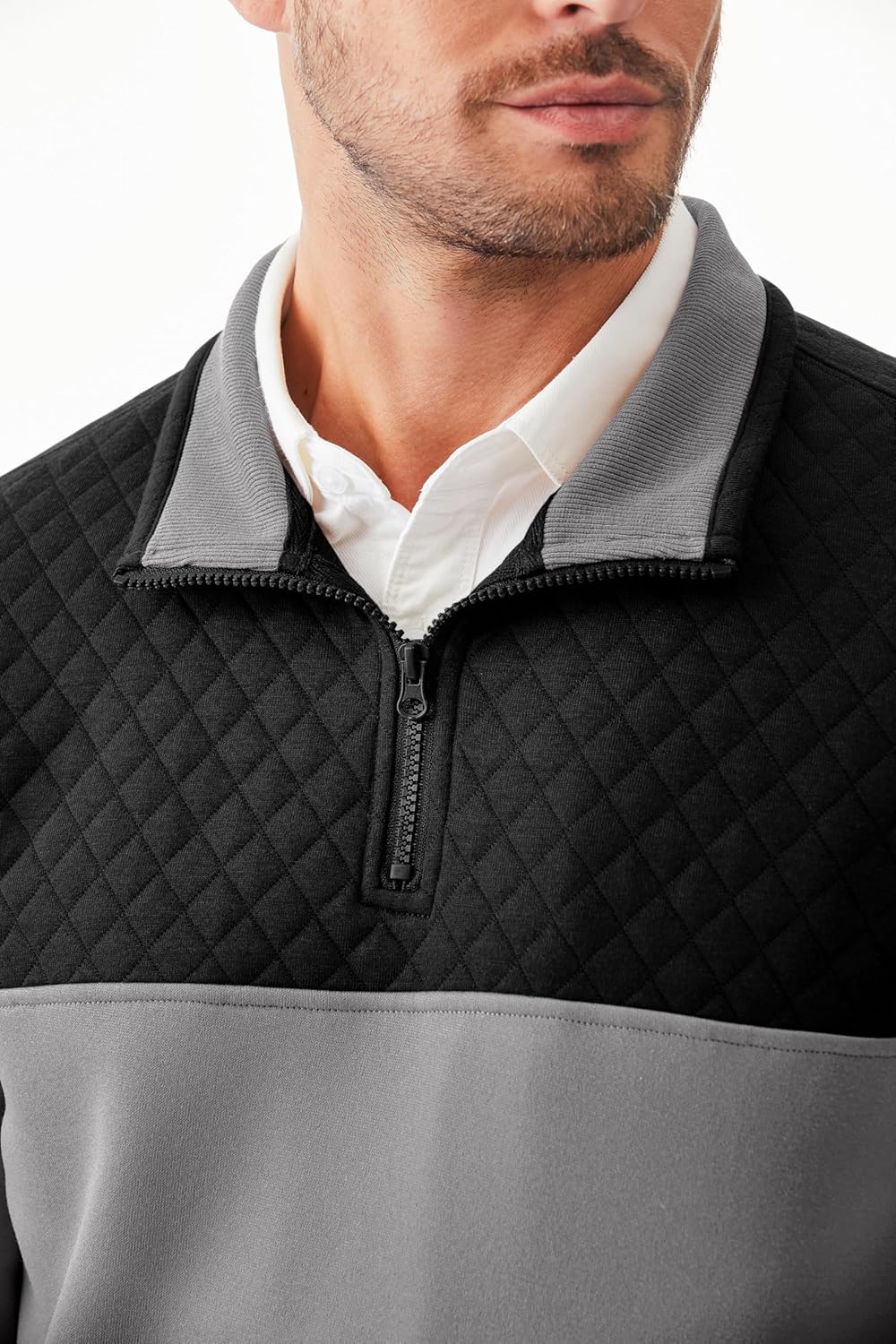 Men's Mock Neck Sweatshirts Quarter Zip Quilted Sweater Color Block Long Sleeve Casual Pullover - Image 9