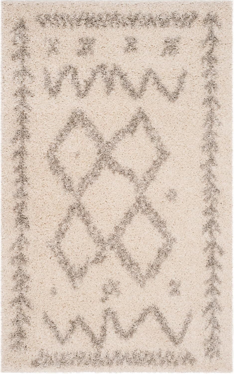 SAFAVIEH Arizona Shag Collection Area Rug - 3'2" x 5', Ivory & Grey, Moroccan Boho Design, Non-Shedding & Easy to Clean, Ideal for Living Room, Bedroom, Dining Space (ASG749G)