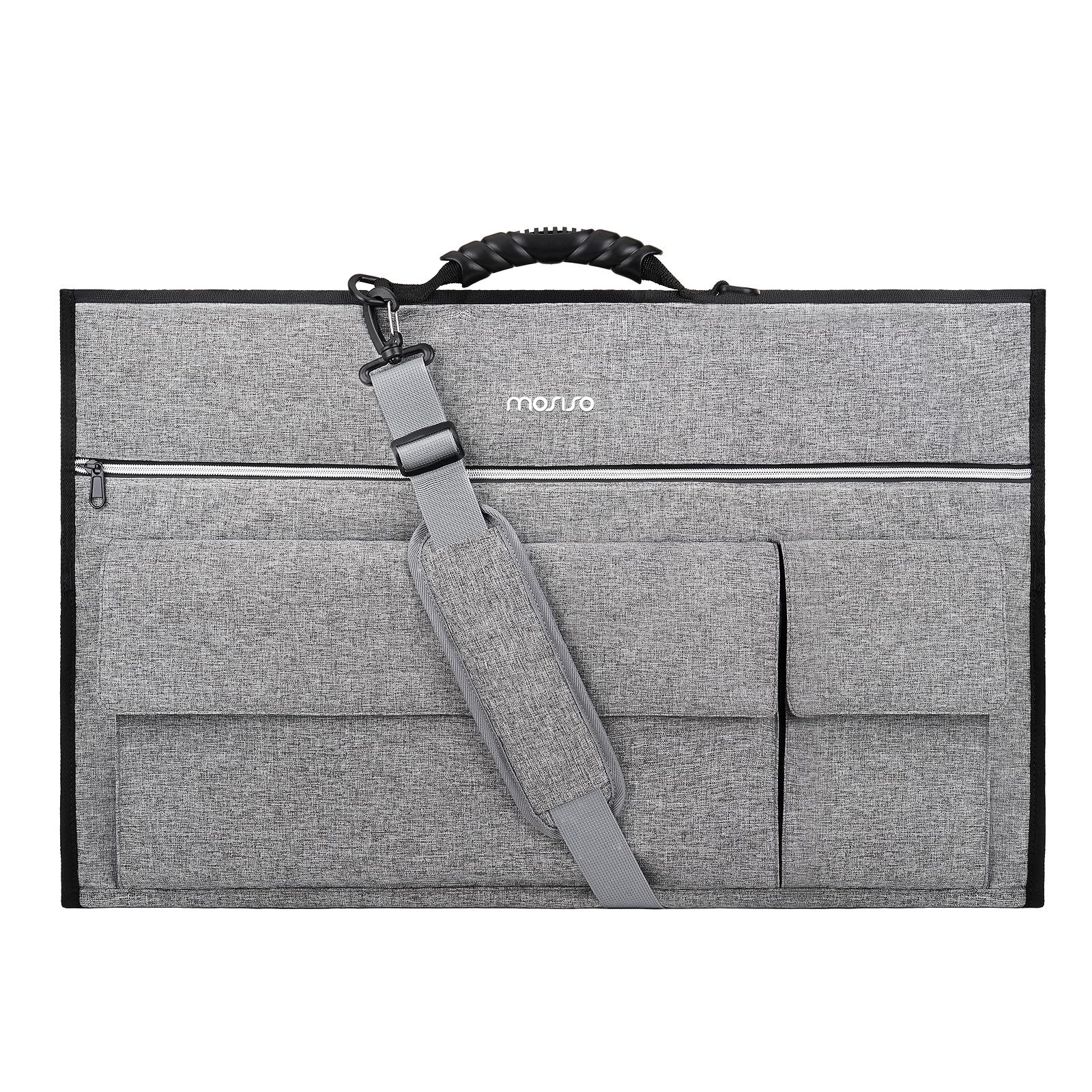 MOSISO Monitor Tragetasche, 27 Zoll Gepolsterte Monitor Reisetasche, Schutzhülle für Computer Monitore mit Verstellbarem Schultergurt & 3 Taschen für 27 Zoll Monitore, Grau