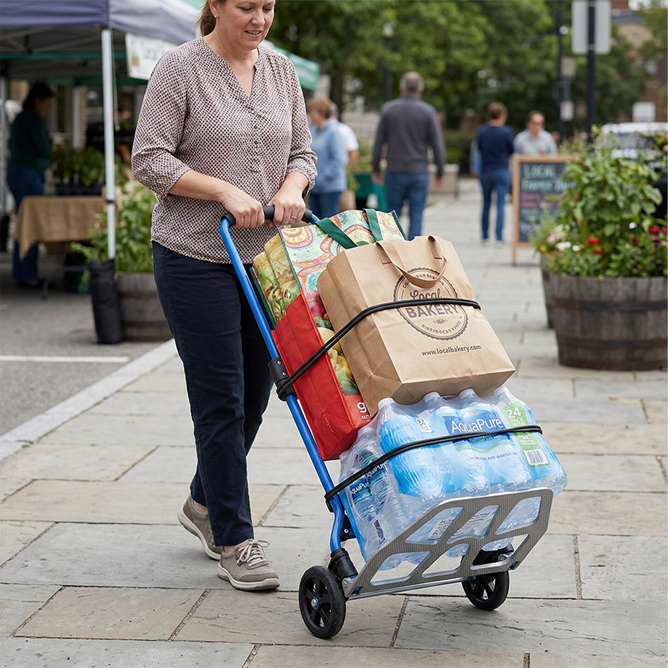 Relaxdays Sackkarre klappbar, bis 120 kg, HBT: 111x52x48 cm, Transportkarre Umzug, mit Teleskopgriff Stahl, Silber/blau