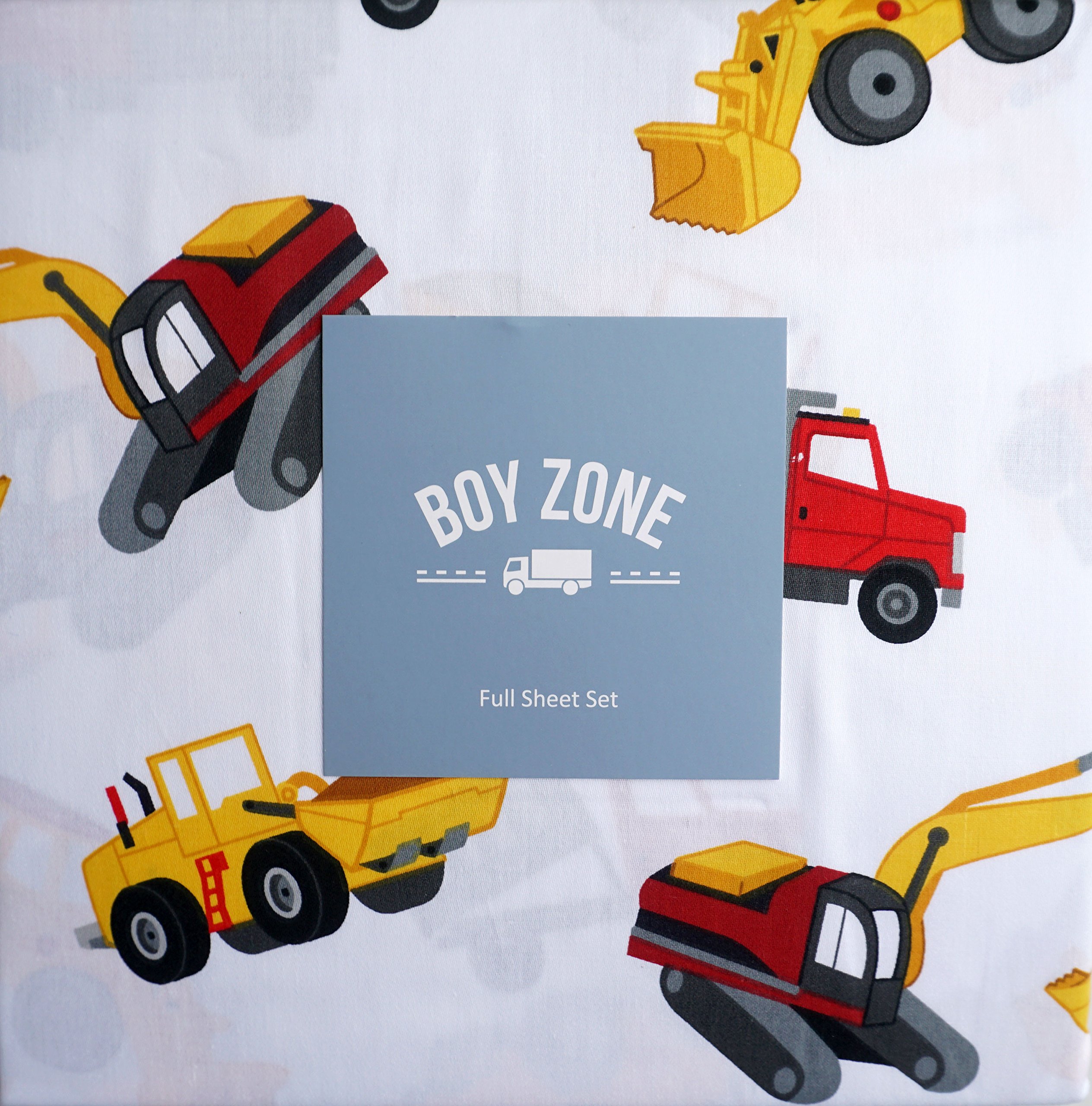 Boy Zone 4 Piece Full Size Sheet Set Construction Vehicles Dump Trucks Back Hoes Bull Dozers
