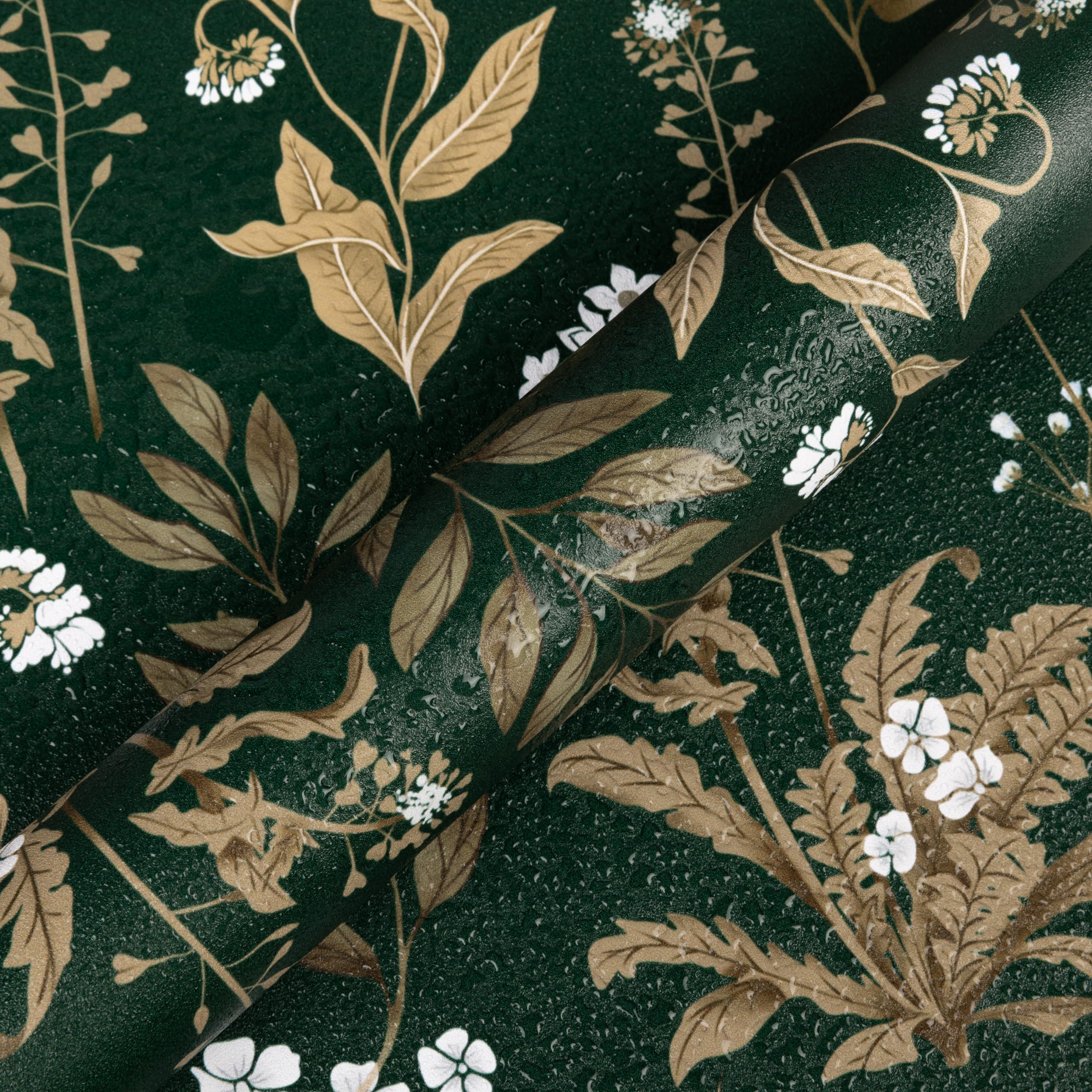 Abyssaly Dark Green Floral Peel and Stick Wallpaper 17.3 x 118 Vintage