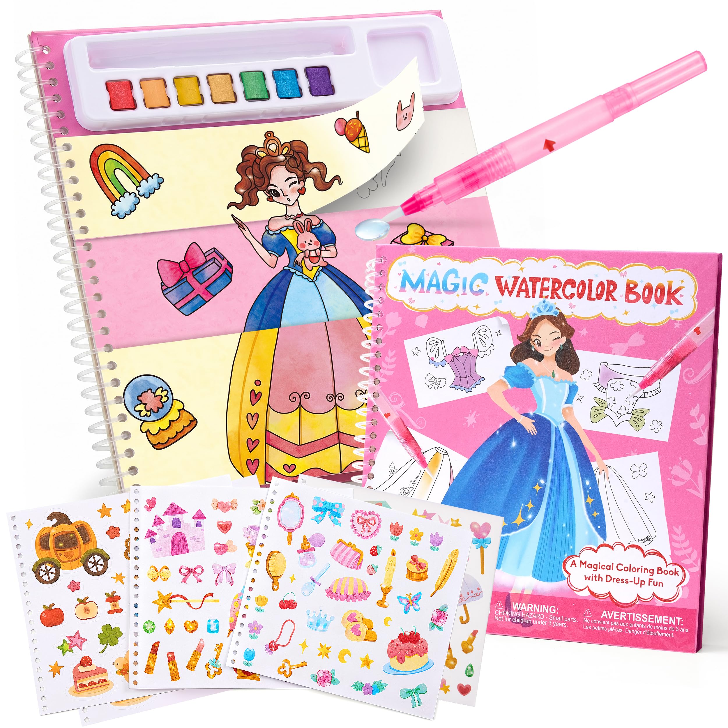 JoyCat Mix & Match Paint with Water Coloring Books, Watercolor & Sticker Activities - 150 Pcs Stickers for Kids Ages 3-8, Toddler Painting Sets Art & Craft Drawing Toy Gifts for Boys Girls
