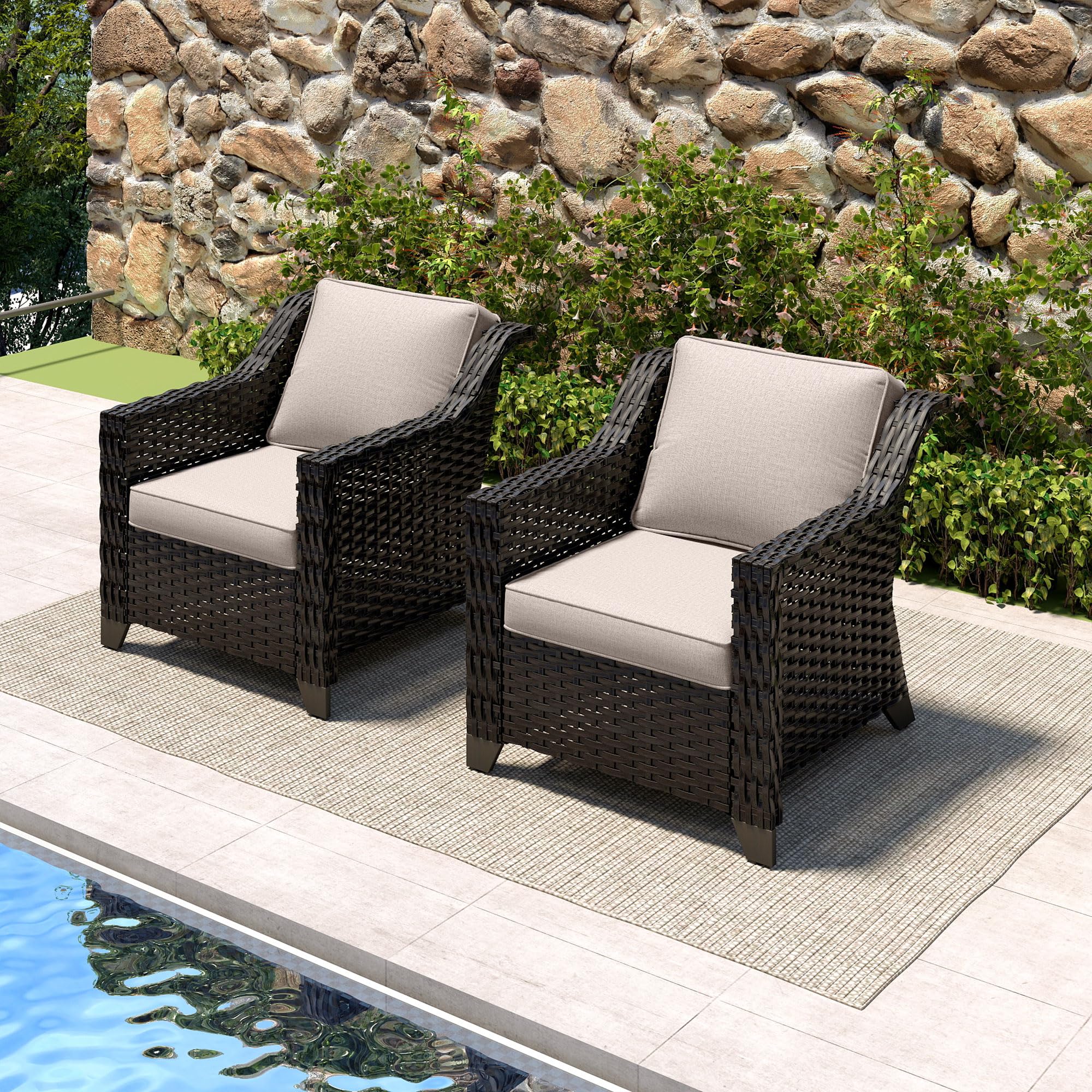 2 Piece Patio Furniture Set, Wicker Outdoor Conversation Set