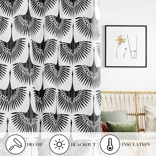 Miniatura 5 de KGORGE Cortinas opacas para dormitorio de niños, cortinas de ventana grandes con patrón de animales de pájaro para comedor, sala de estar, oficina