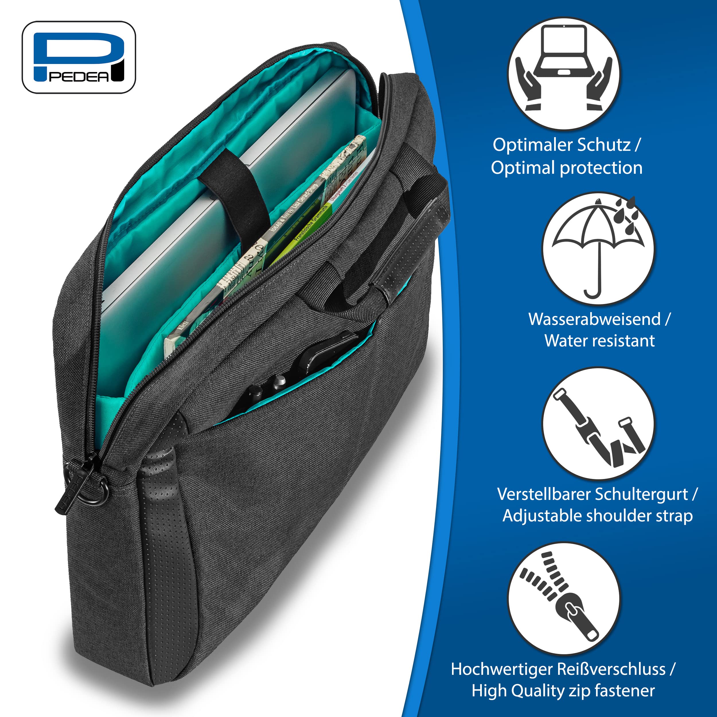 PEDEA Housse pour ordinateur portable "Lifestyle" Étui pour ordinateur portable jusqu’à 17,3 pouces (43,9 cm) Sacoche à bandoulière, noir