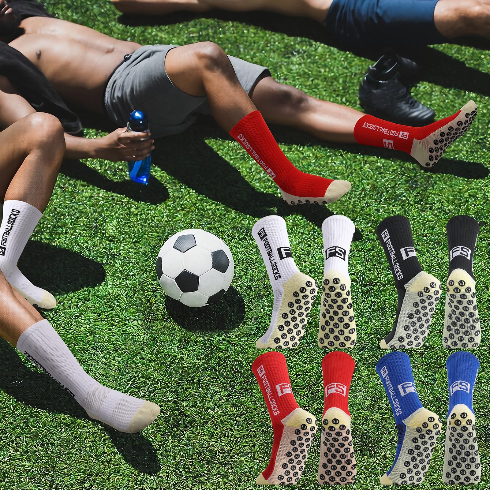 Utensilsto 4 paia di calzini da calcio da uomo e bambino, calzini da calcio 35-39 40-44, antiscivolo, antiscivolo, per calcio, basket, corsa, rugby tennis