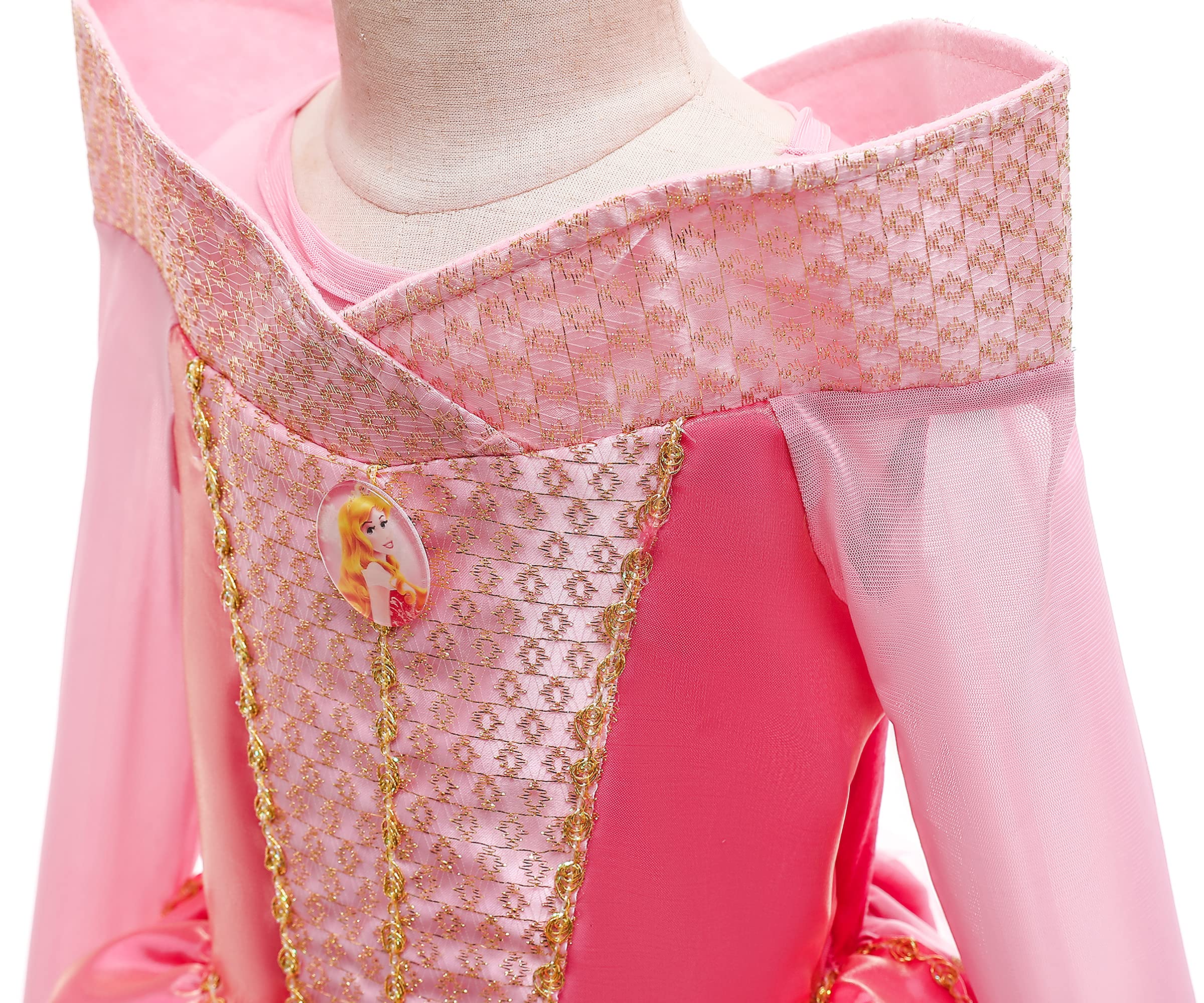 YOSICILCostume da Principessa Aurora per Ragazze Costume da Bella Addormentata a Maniche Lunghe con Accessorio 6 Pezzi Cosplay Compleanno Festa Halloween Natale,Rosa-6PS,150